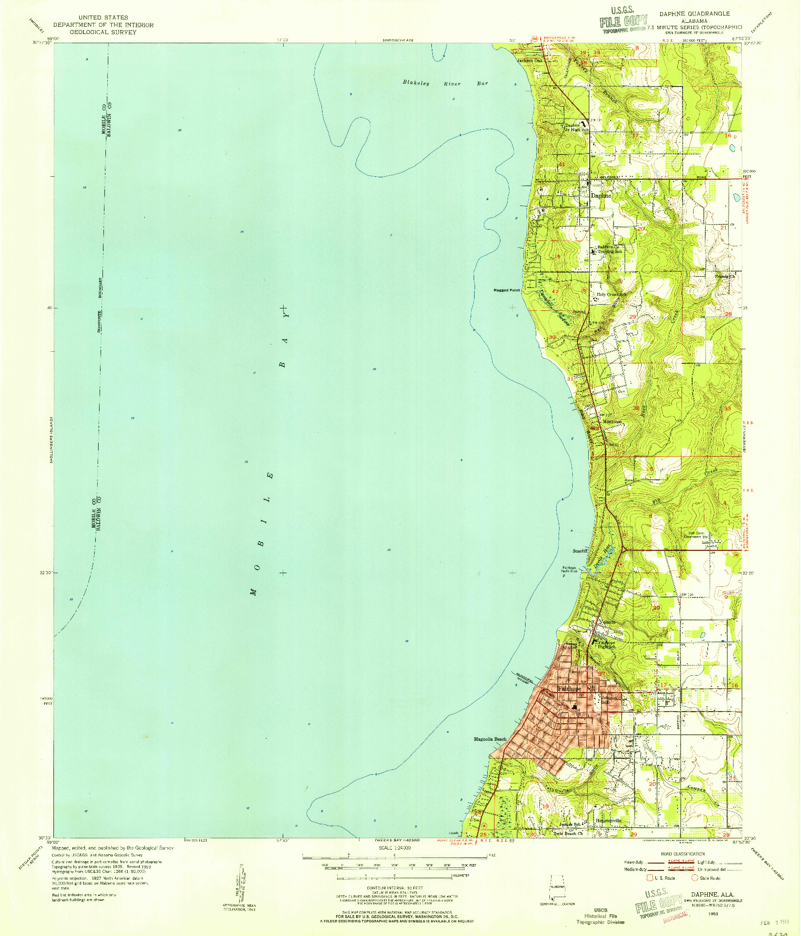 USGS 1:24000-SCALE QUADRANGLE FOR DAPHNE, AL 1953