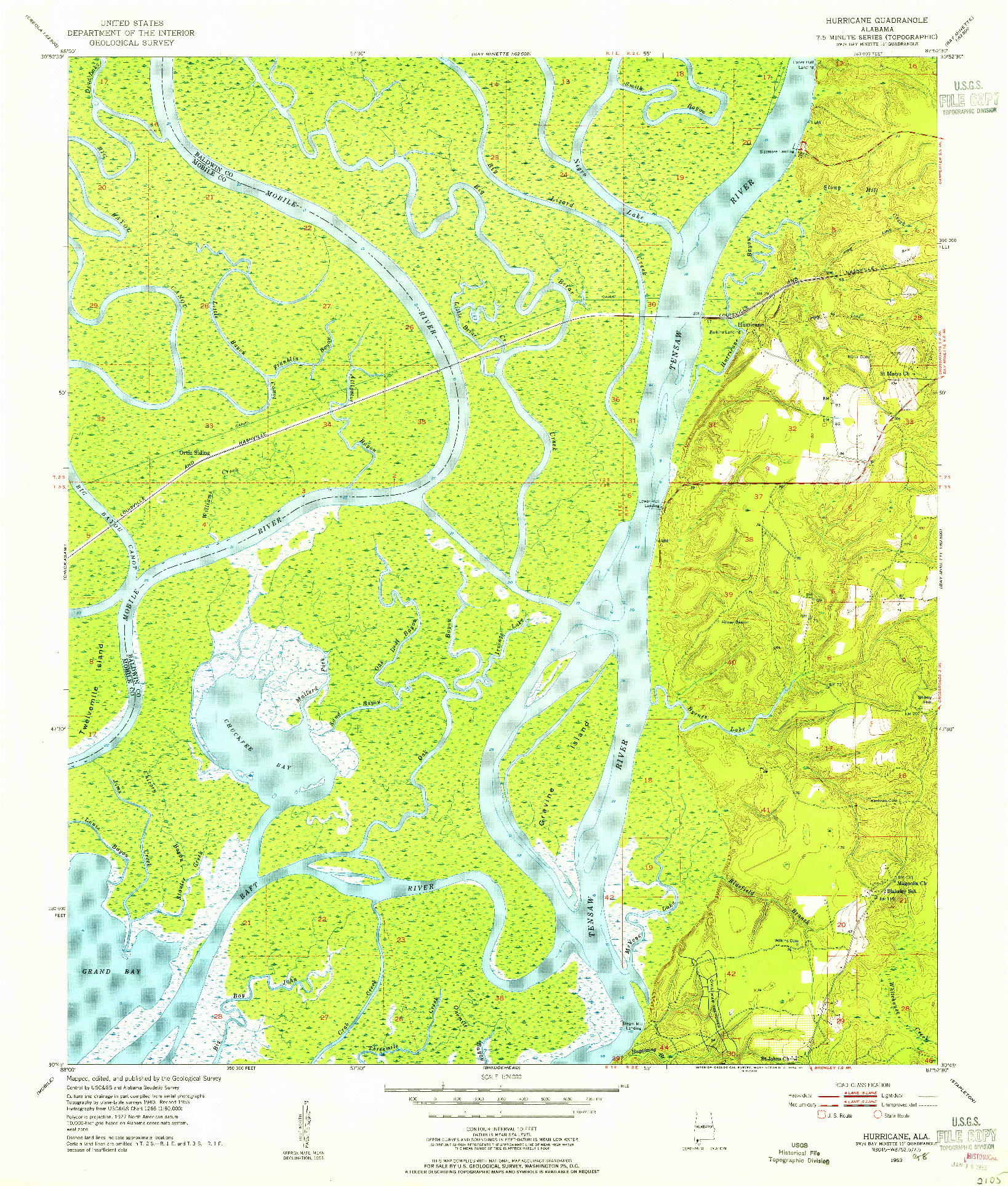 USGS 1:24000-SCALE QUADRANGLE FOR HURRICANE, AL 1953