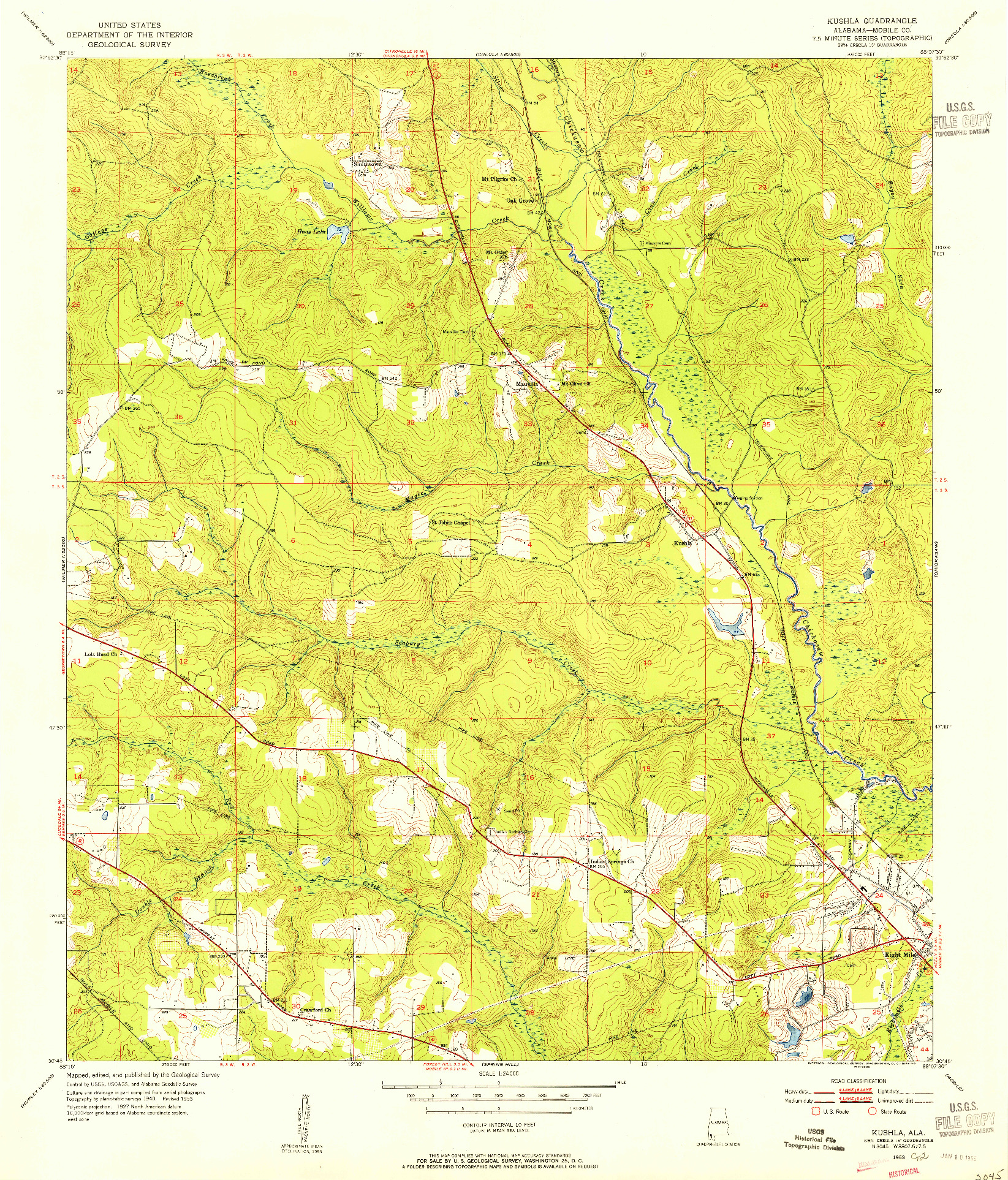 USGS 1:24000-SCALE QUADRANGLE FOR KUSHLA, AL 1953