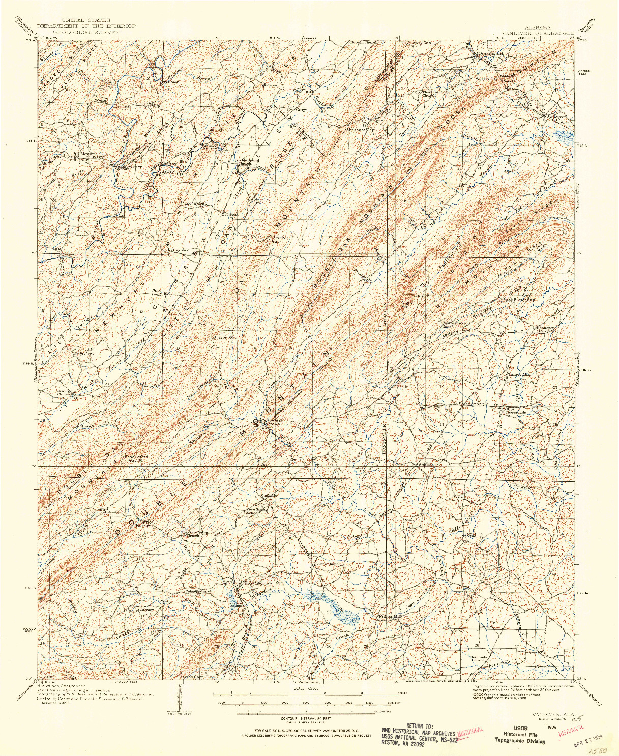 USGS 1:62500-SCALE QUADRANGLE FOR VANDIVER, AL 1906