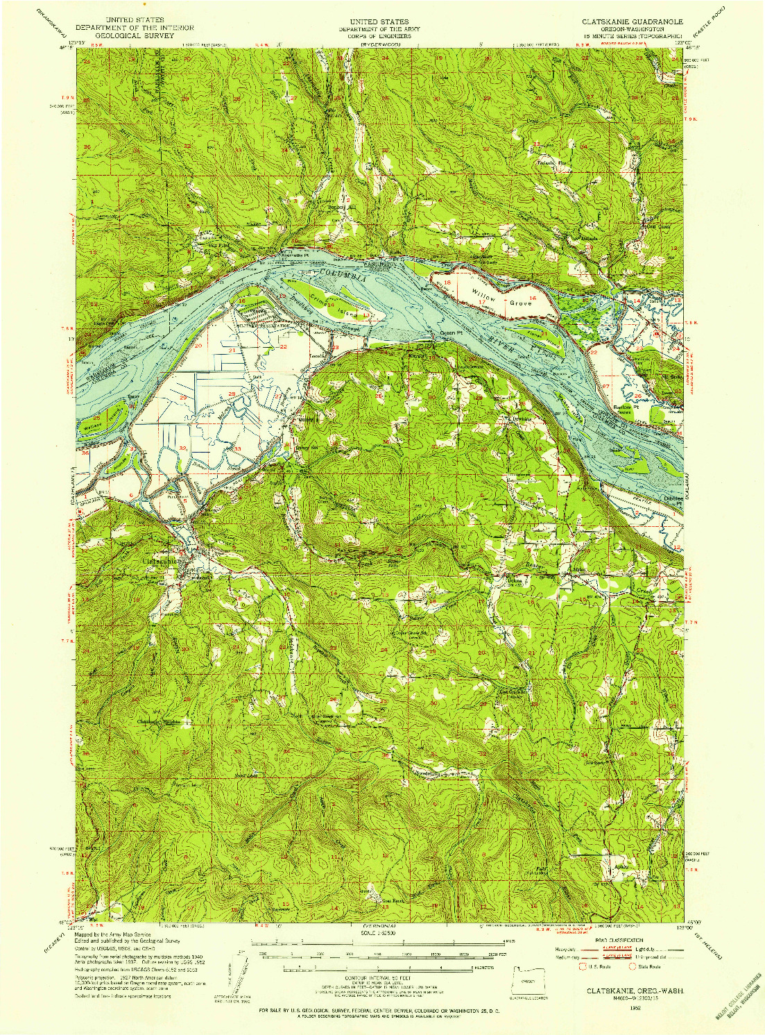 USGS 1:62500-SCALE QUADRANGLE FOR CLATSKANIE, OR 1952