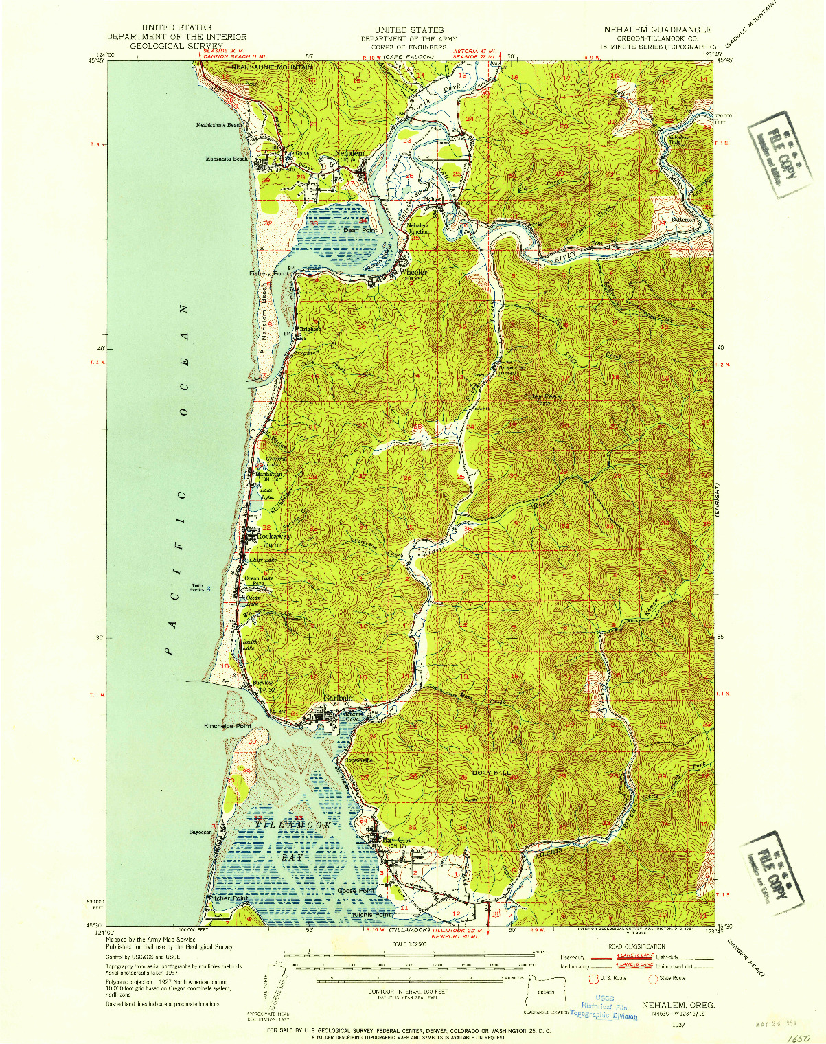 USGS 1:62500-SCALE QUADRANGLE FOR NEHALEM, OR 1937