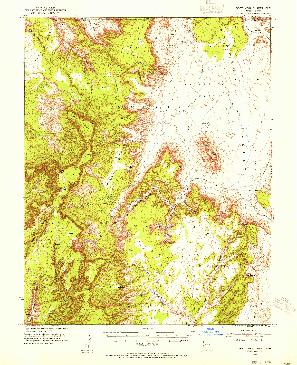 USGS 1:62500-SCALE QUADRANGLE FOR BOOT MESA, AZ 1952