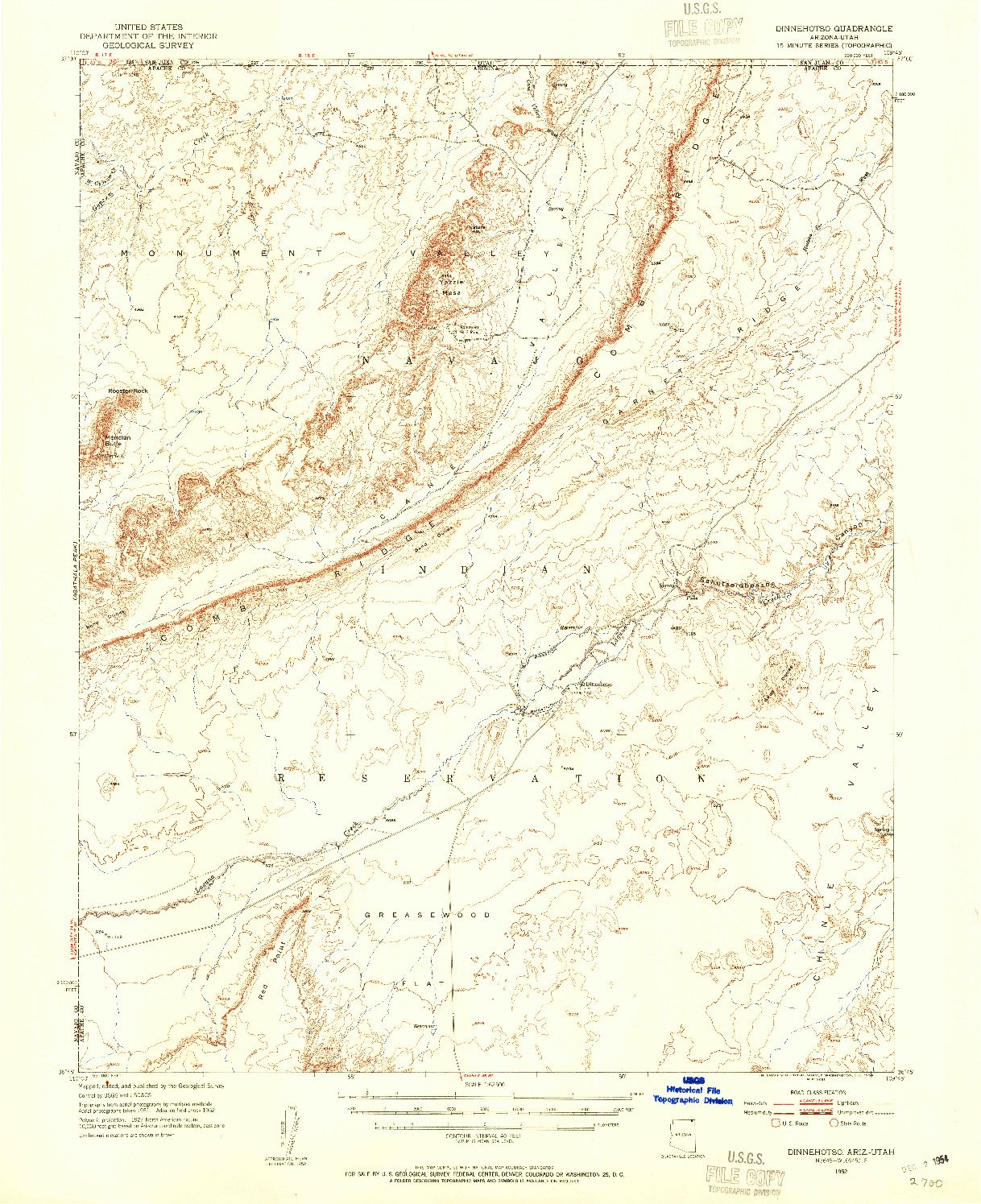 USGS 1:62500-SCALE QUADRANGLE FOR DINNEHOTSO, AZ 1952