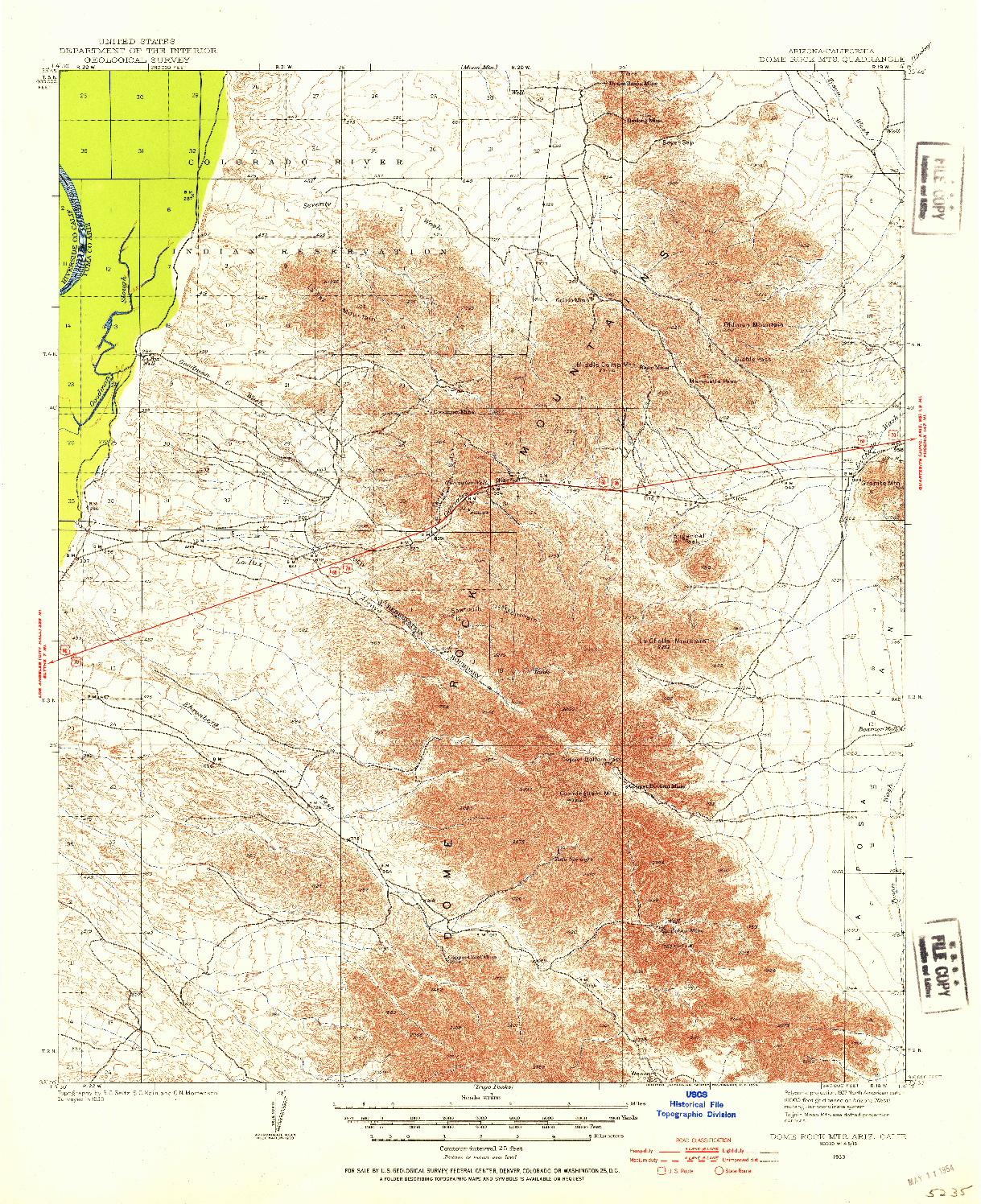 USGS 1:62500-SCALE QUADRANGLE FOR DOME ROCK MTS, AZ 1933