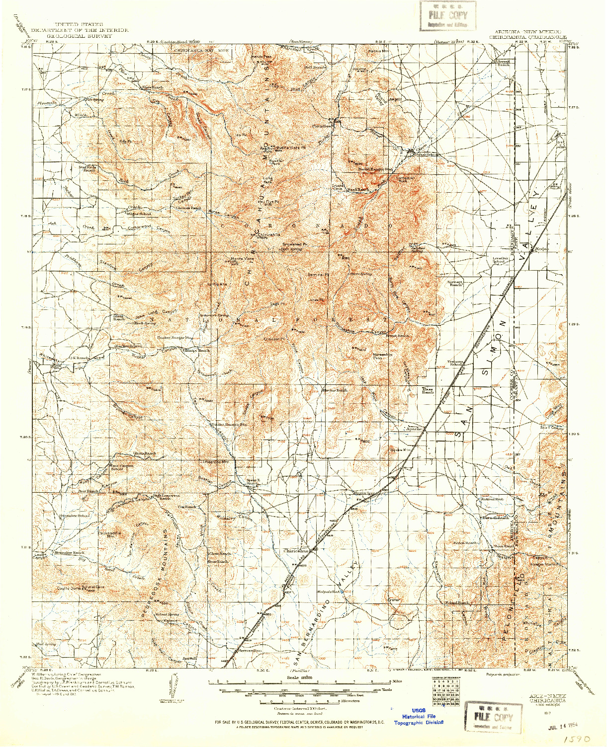 USGS 1:125000-SCALE QUADRANGLE FOR CHIRICAHUA, AZ 1917