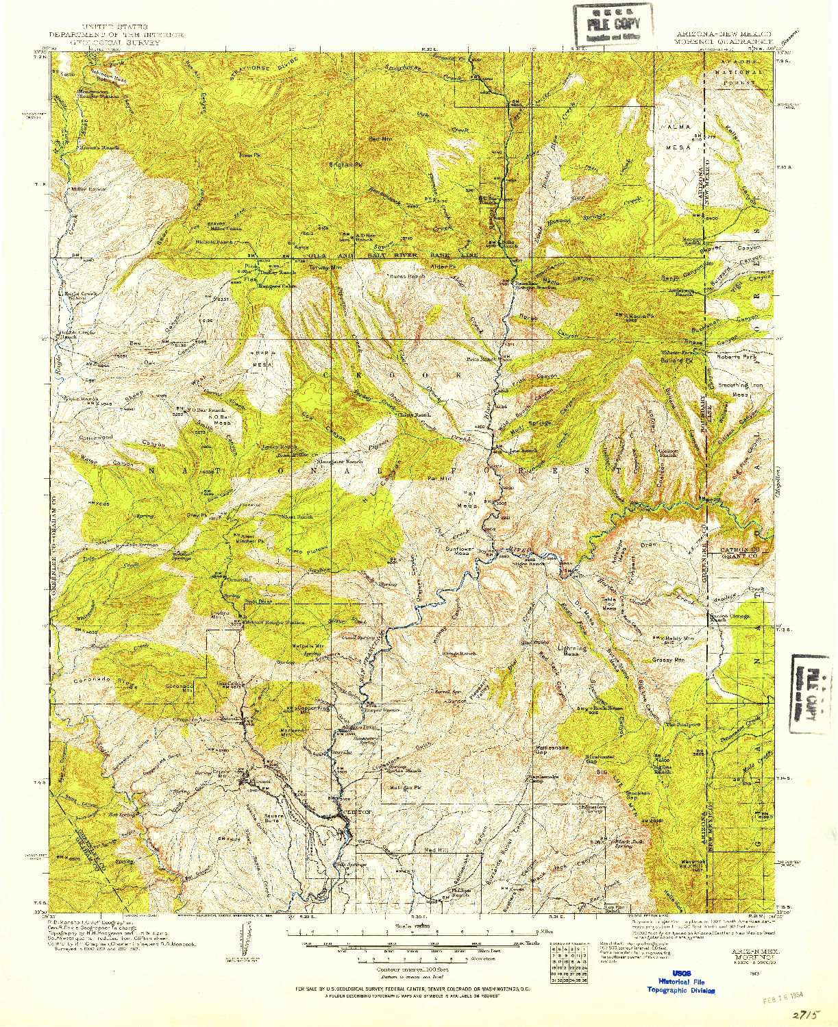 USGS 1:125000-SCALE QUADRANGLE FOR MORENCI, AZ 1913