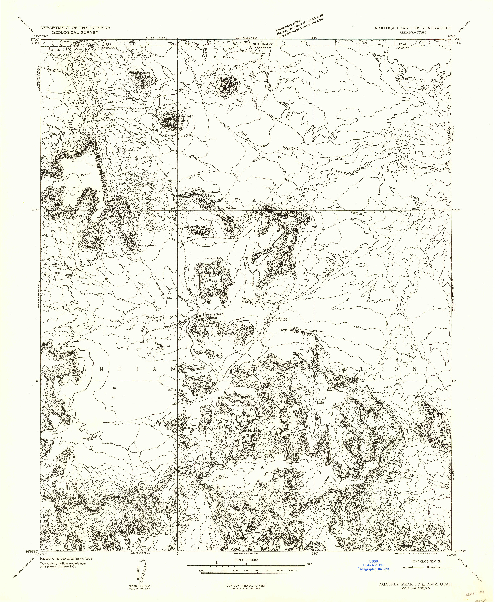 USGS 1:24000-SCALE QUADRANGLE FOR AGATHLA PEAK 1 NE, AZ 1952