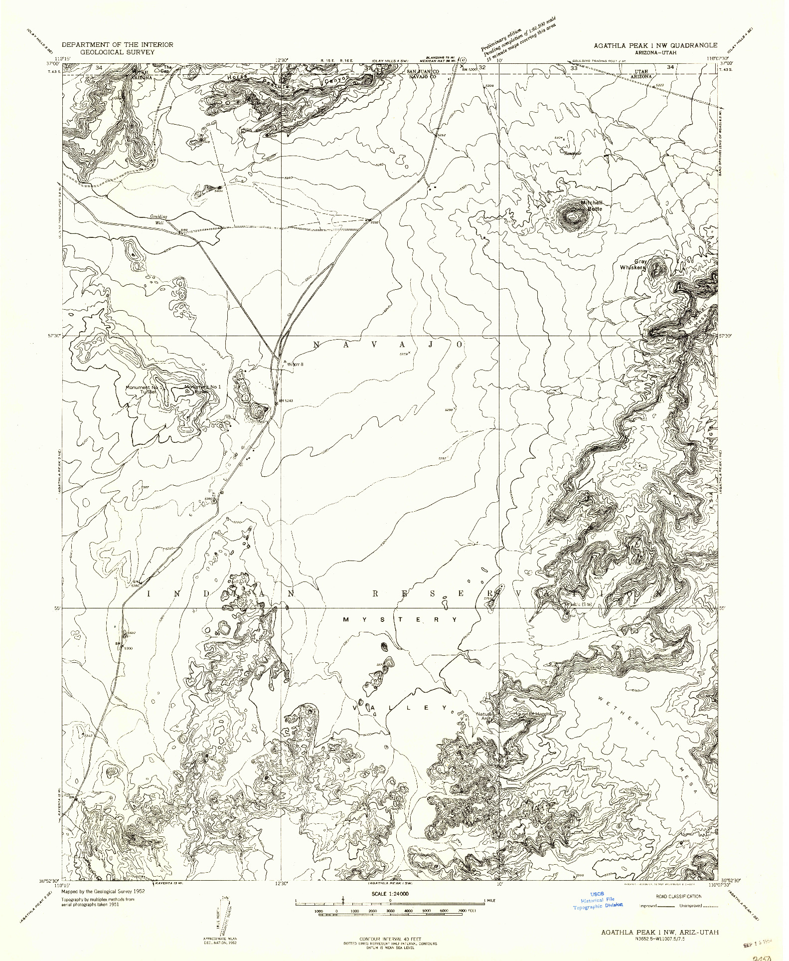 USGS 1:24000-SCALE QUADRANGLE FOR AGATHLA PEAK 1 NW, AZ 1952