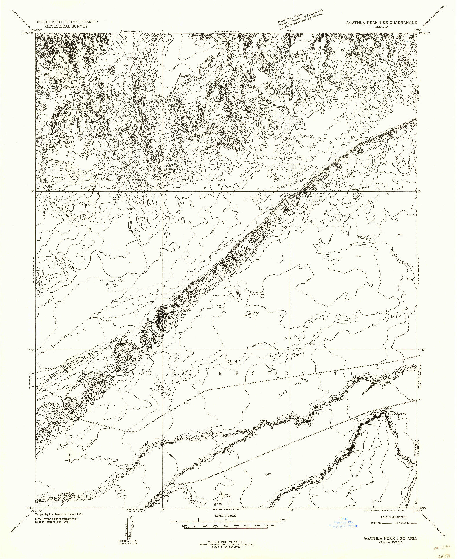 USGS 1:24000-SCALE QUADRANGLE FOR AGATHLA PEAK 1 SE, AZ 1952