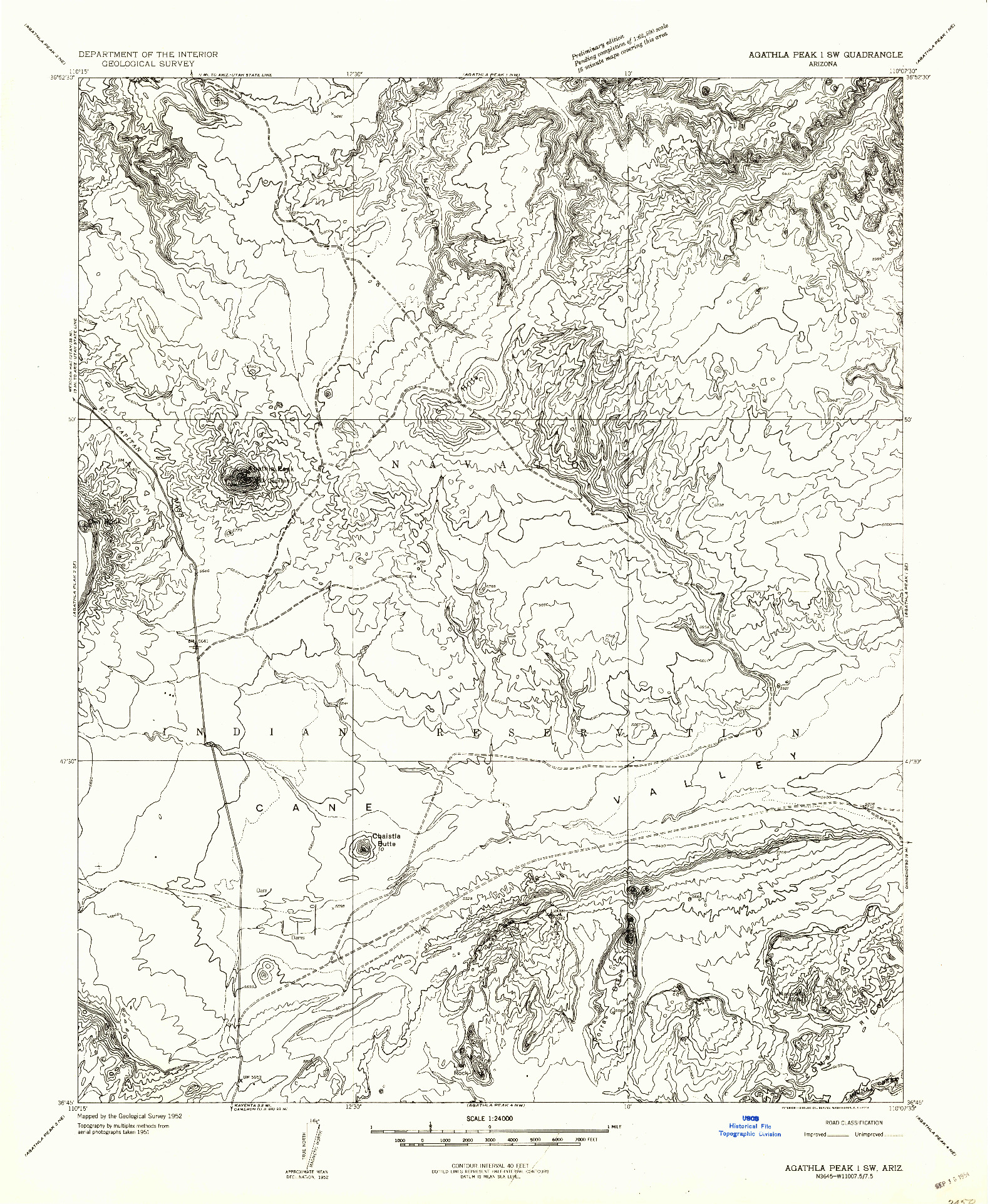 USGS 1:24000-SCALE QUADRANGLE FOR AGATHLA PEAK 1 SW, AZ 1952