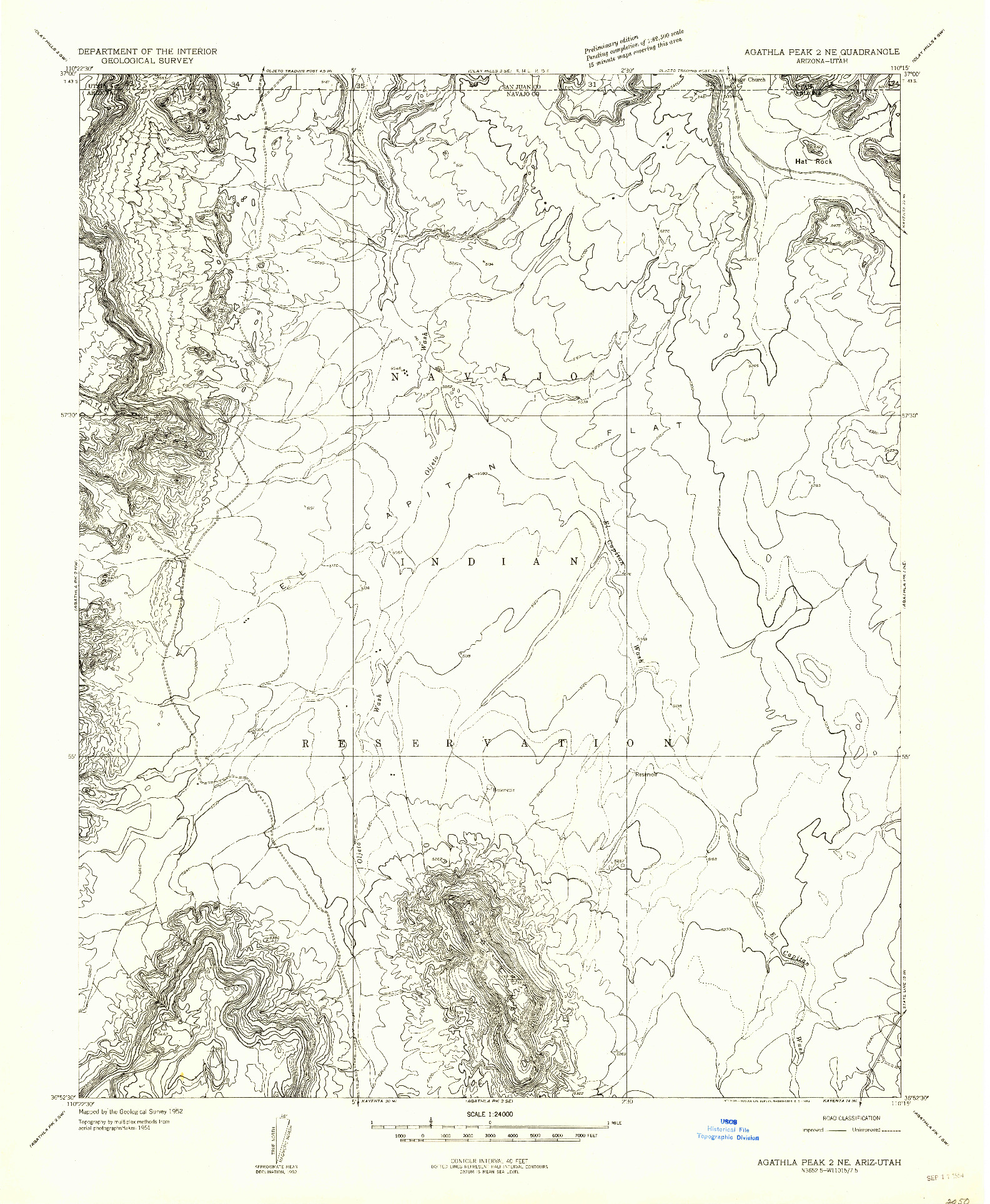USGS 1:24000-SCALE QUADRANGLE FOR AGATHLA PEAK 2 NE, AZ 1952