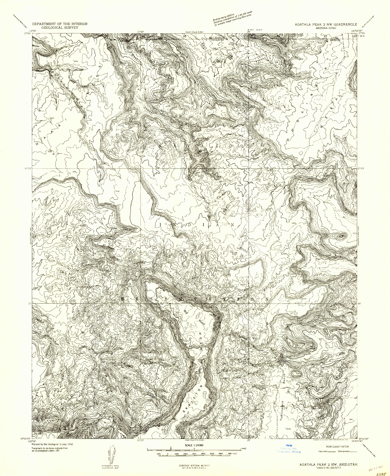 USGS 1:24000-SCALE QUADRANGLE FOR AGATHLA PEAK 2 NW, AZ 1952