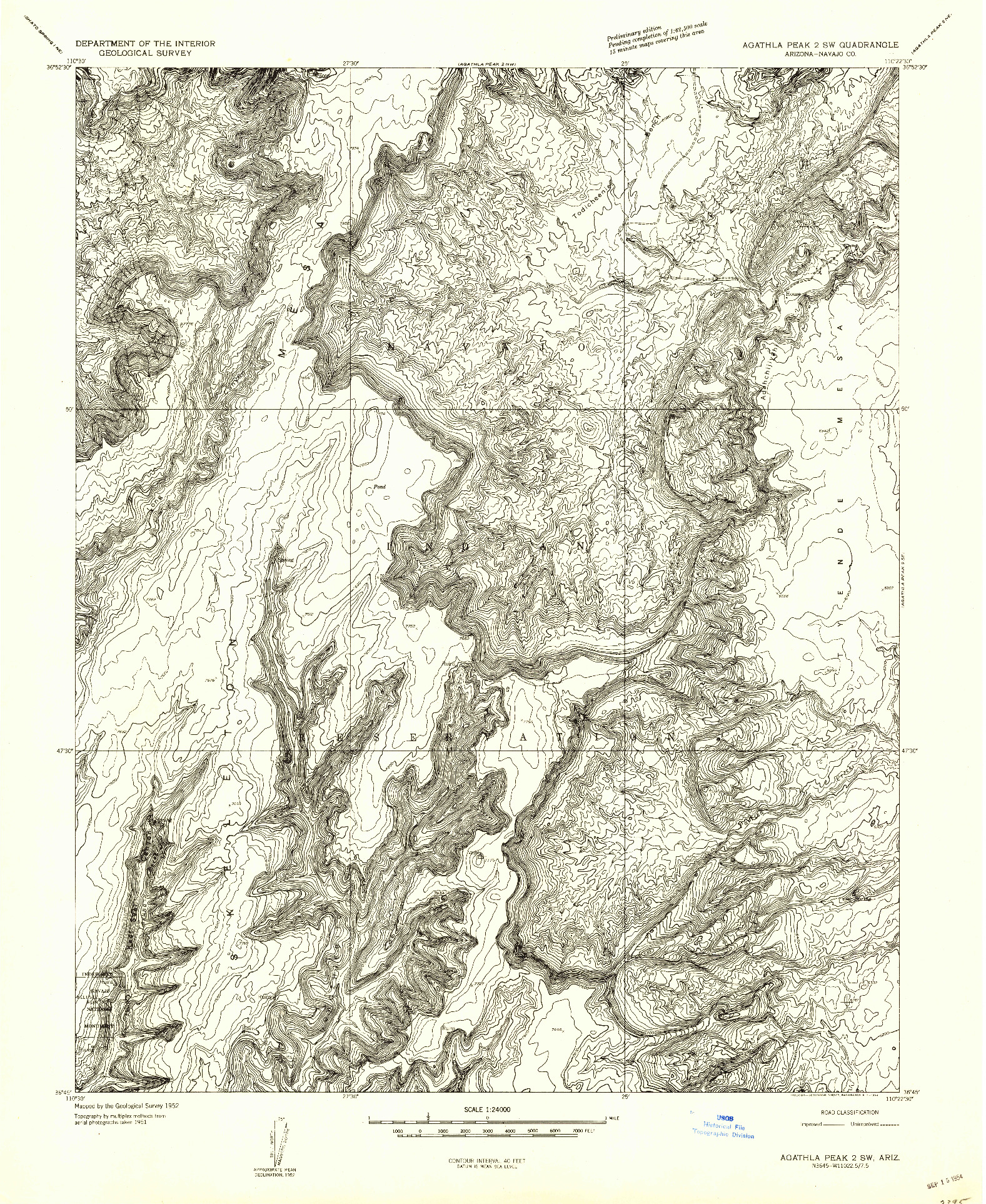 USGS 1:24000-SCALE QUADRANGLE FOR AGATHLA PEAK 2 SW, AZ 1952