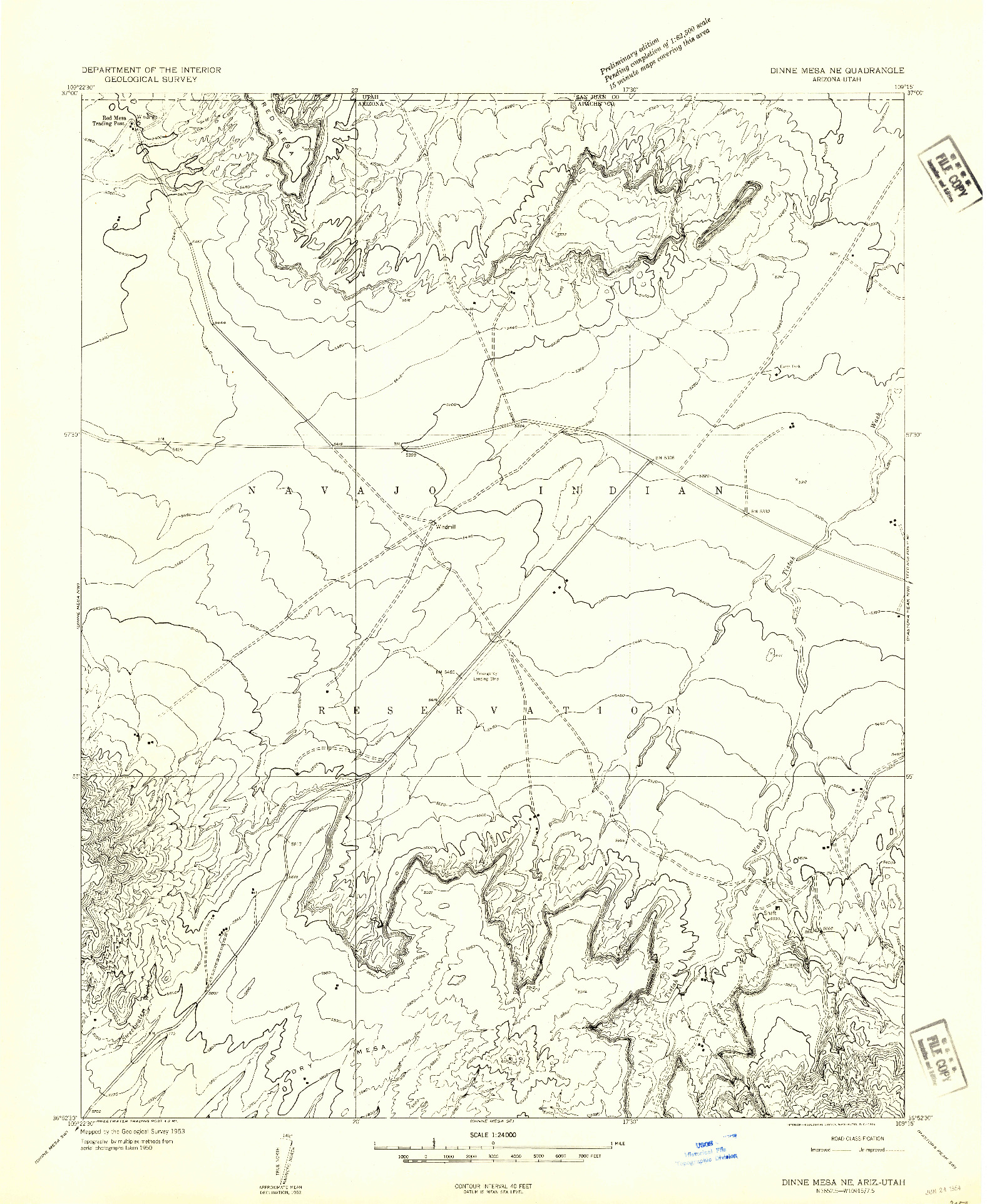 USGS 1:24000-SCALE QUADRANGLE FOR DINNE MESA NE, AZ 1953