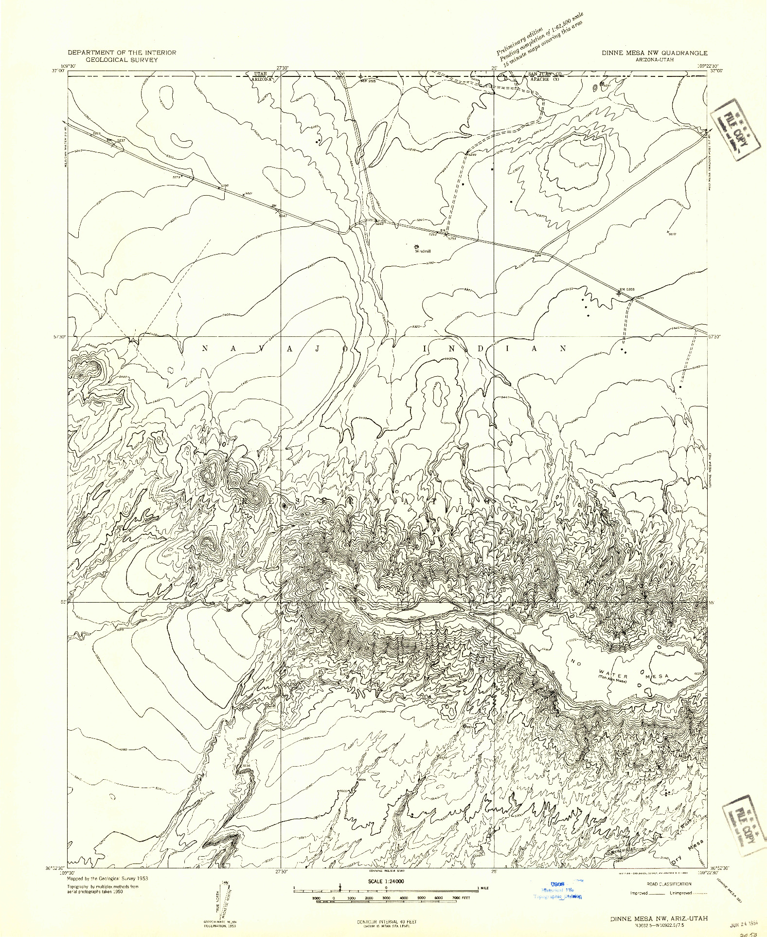 USGS 1:24000-SCALE QUADRANGLE FOR DINNE MESA NW, AZ 1953