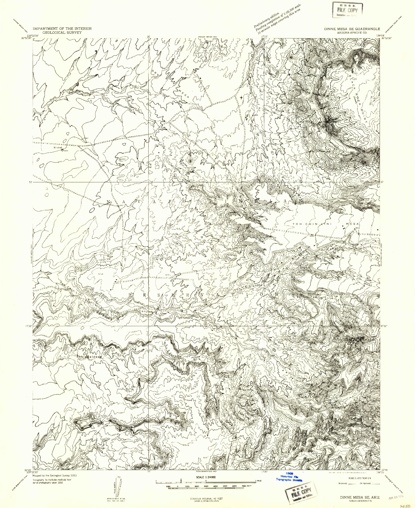 USGS 1:24000-SCALE QUADRANGLE FOR DINNE MESA SE, AZ 1953