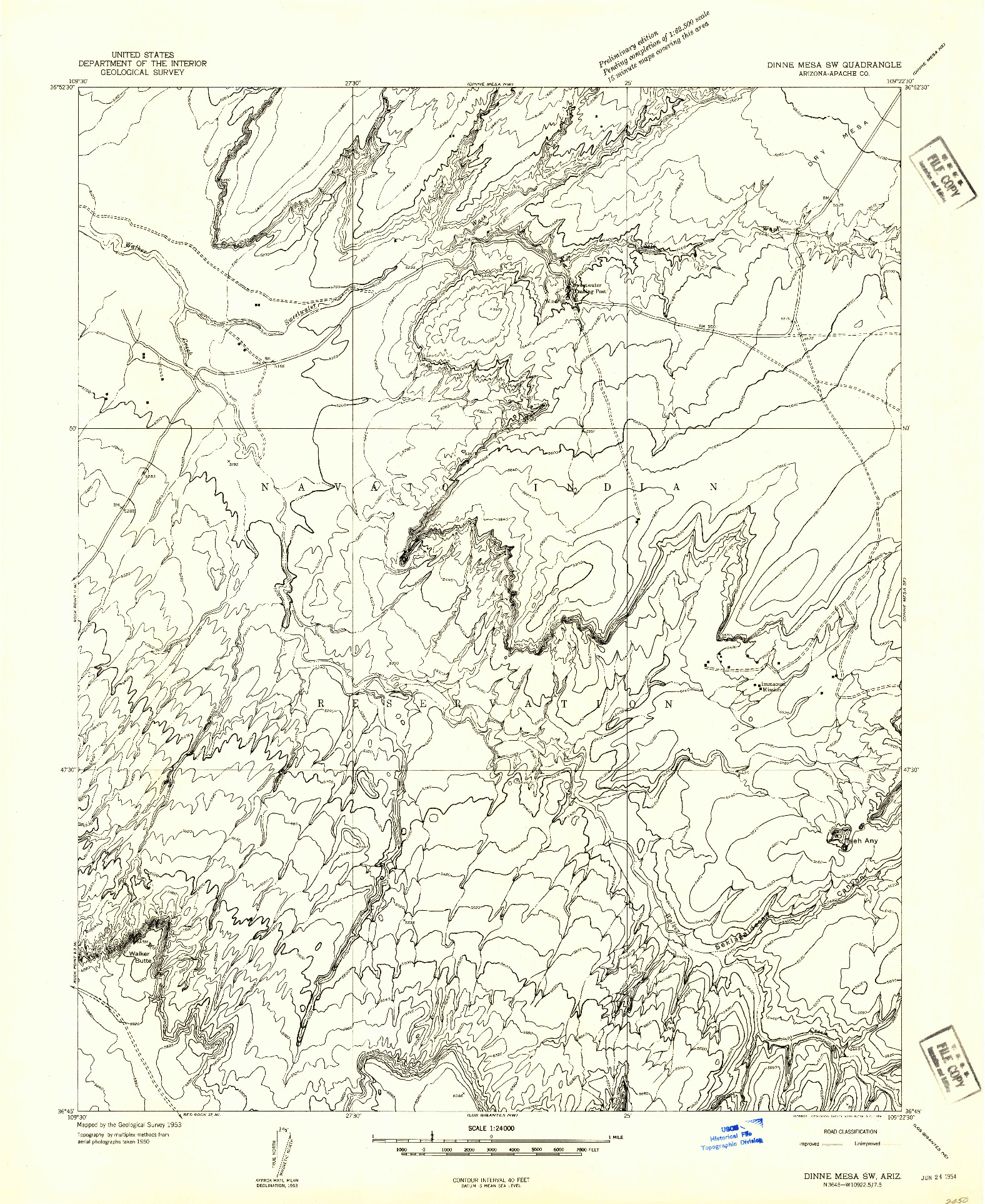 USGS 1:24000-SCALE QUADRANGLE FOR DINNE MESA SW, AZ 1953