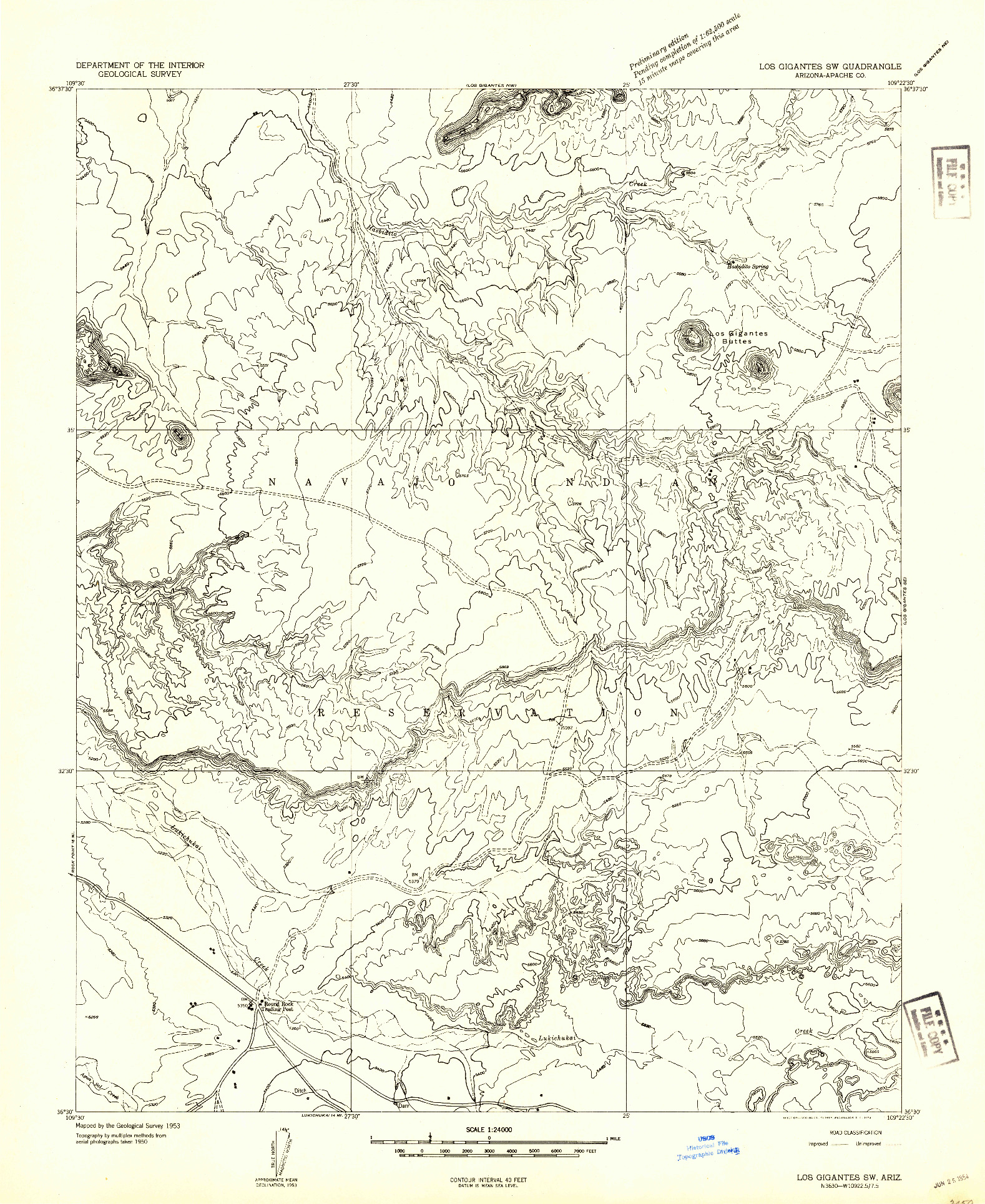 USGS 1:24000-SCALE QUADRANGLE FOR LOS GIGANTES SW, AZ 1953