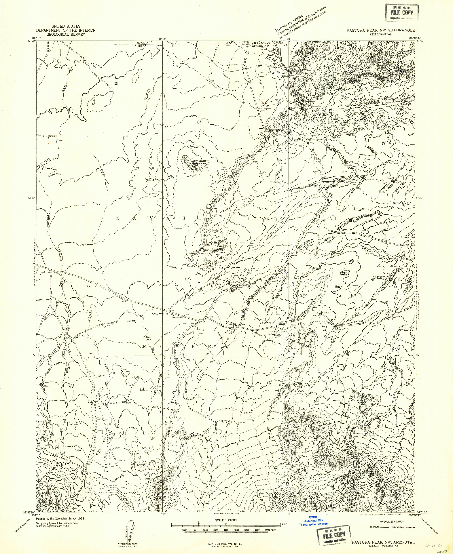 USGS 1:24000-SCALE QUADRANGLE FOR PASTORA PEAK NW, AZ 1953