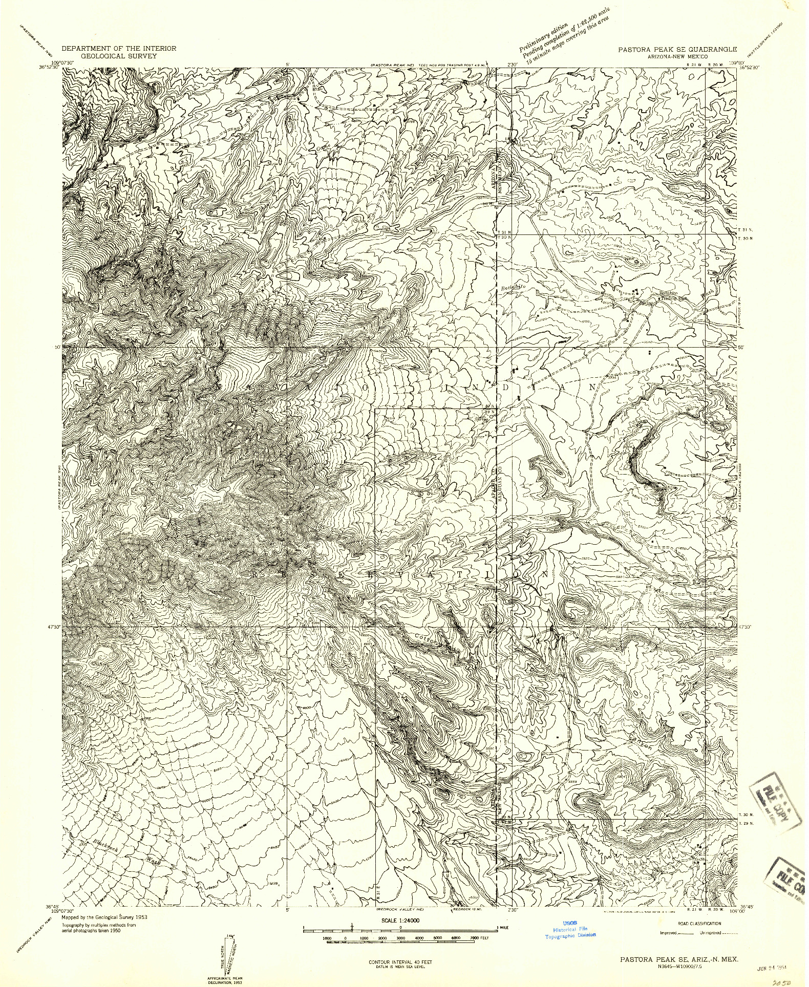 USGS 1:24000-SCALE QUADRANGLE FOR PASTORA PEAK SE, AZ 1953
