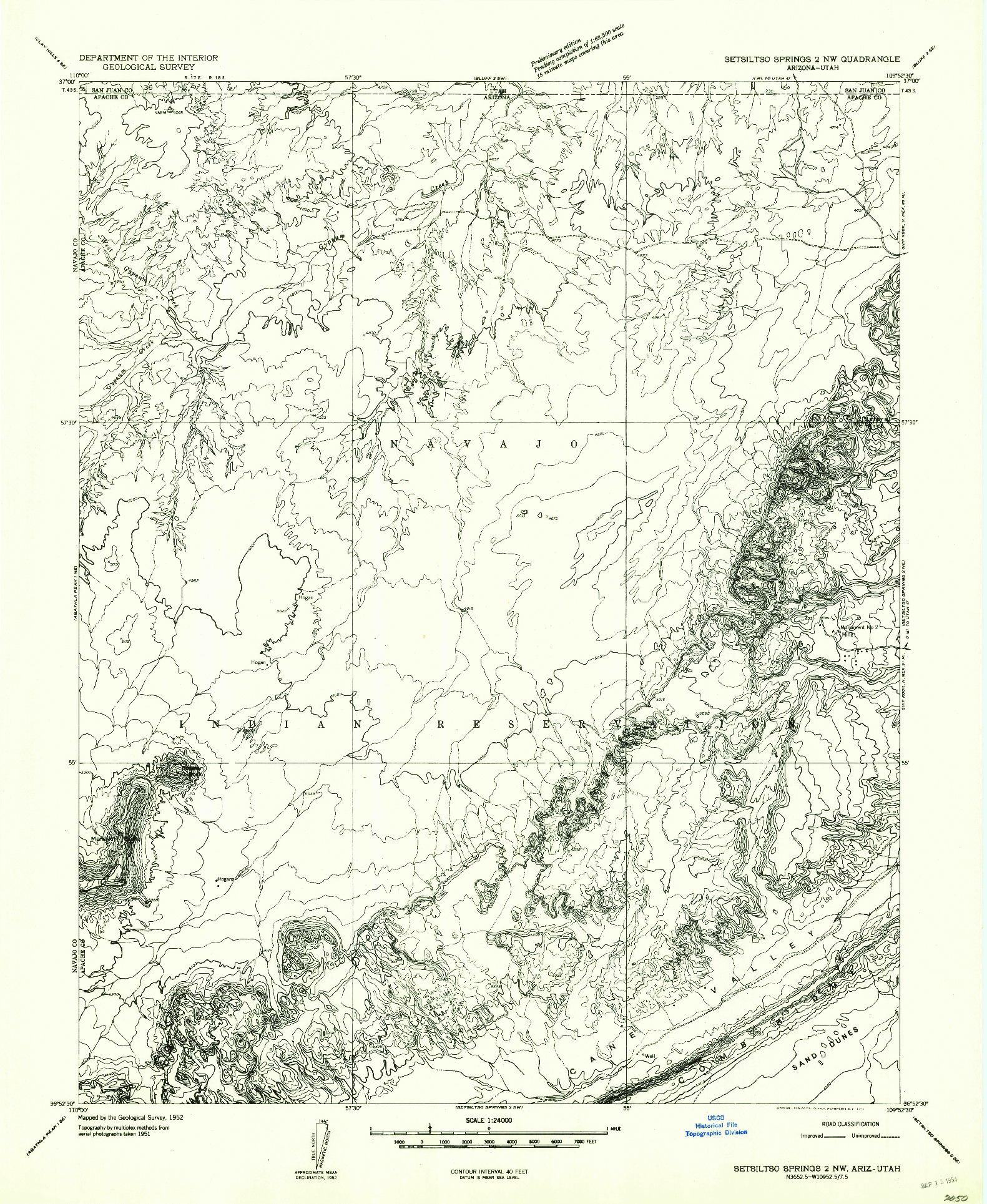 USGS 1:24000-SCALE QUADRANGLE FOR SETSILTSO SPRINGS 2 NW, AZ 1952
