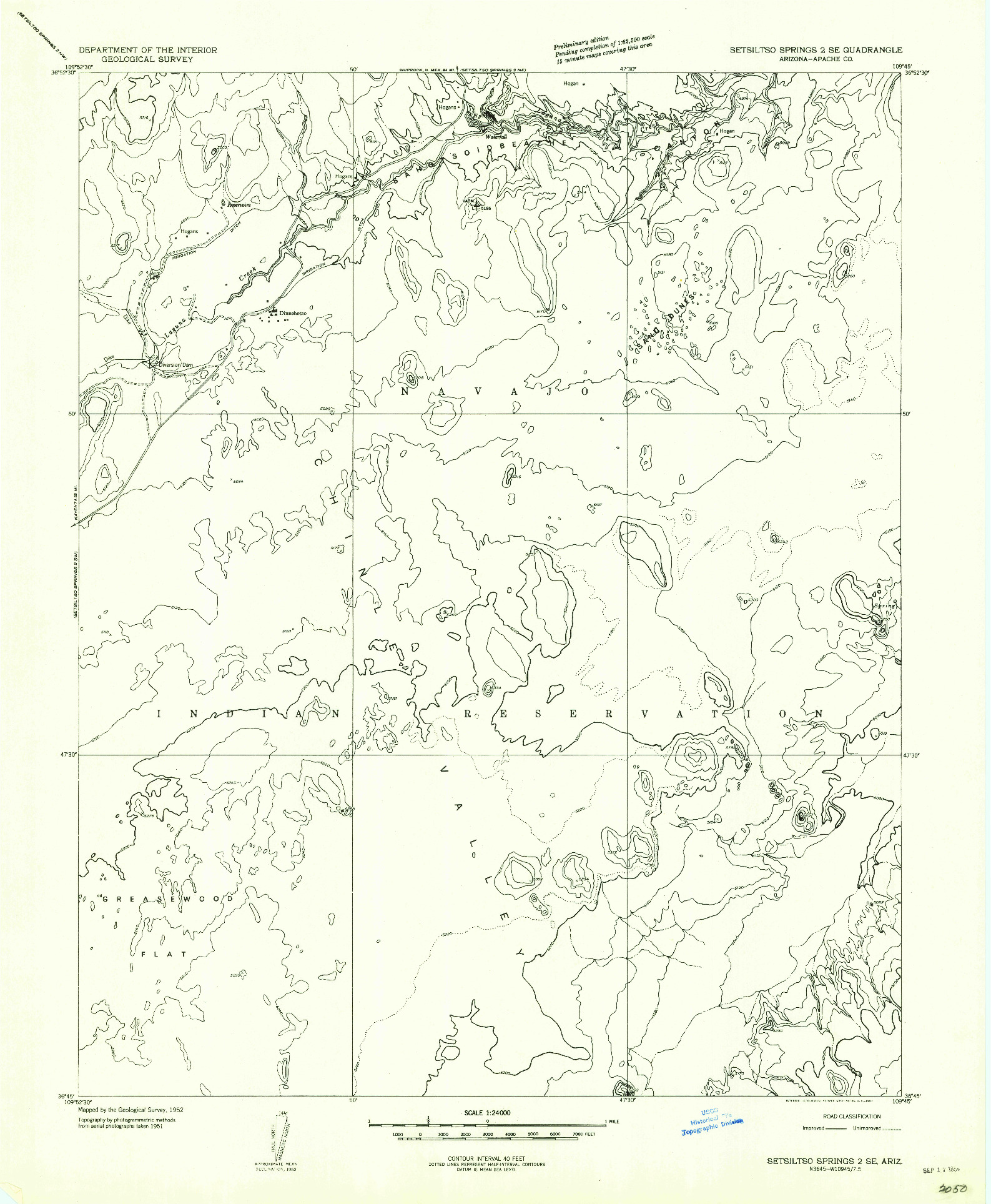 USGS 1:24000-SCALE QUADRANGLE FOR SETSILTSO SPRINGS 2 SE, AZ 1952
