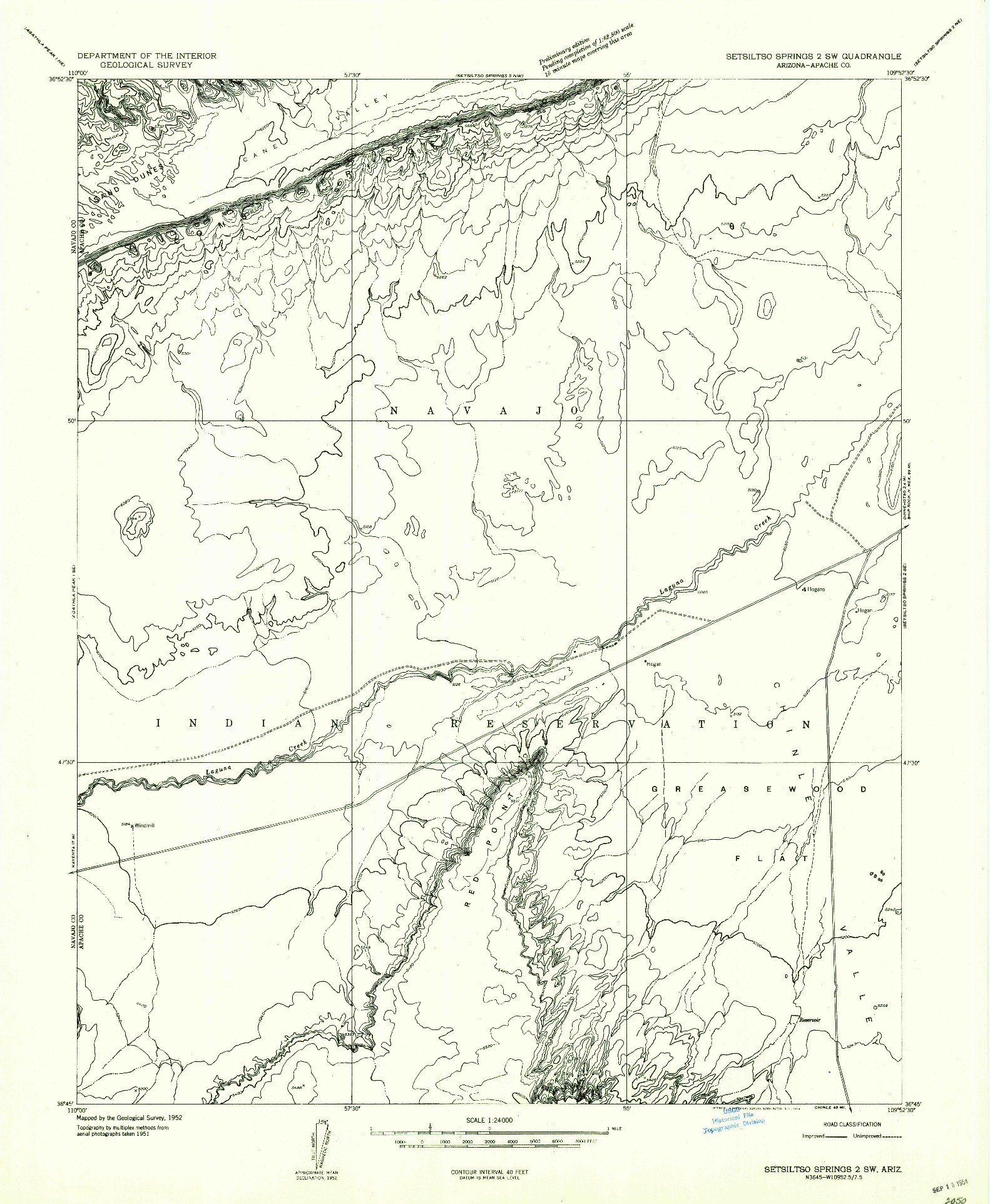USGS 1:24000-SCALE QUADRANGLE FOR SETSILTSO SPRINGS 2 SW, AZ 1952