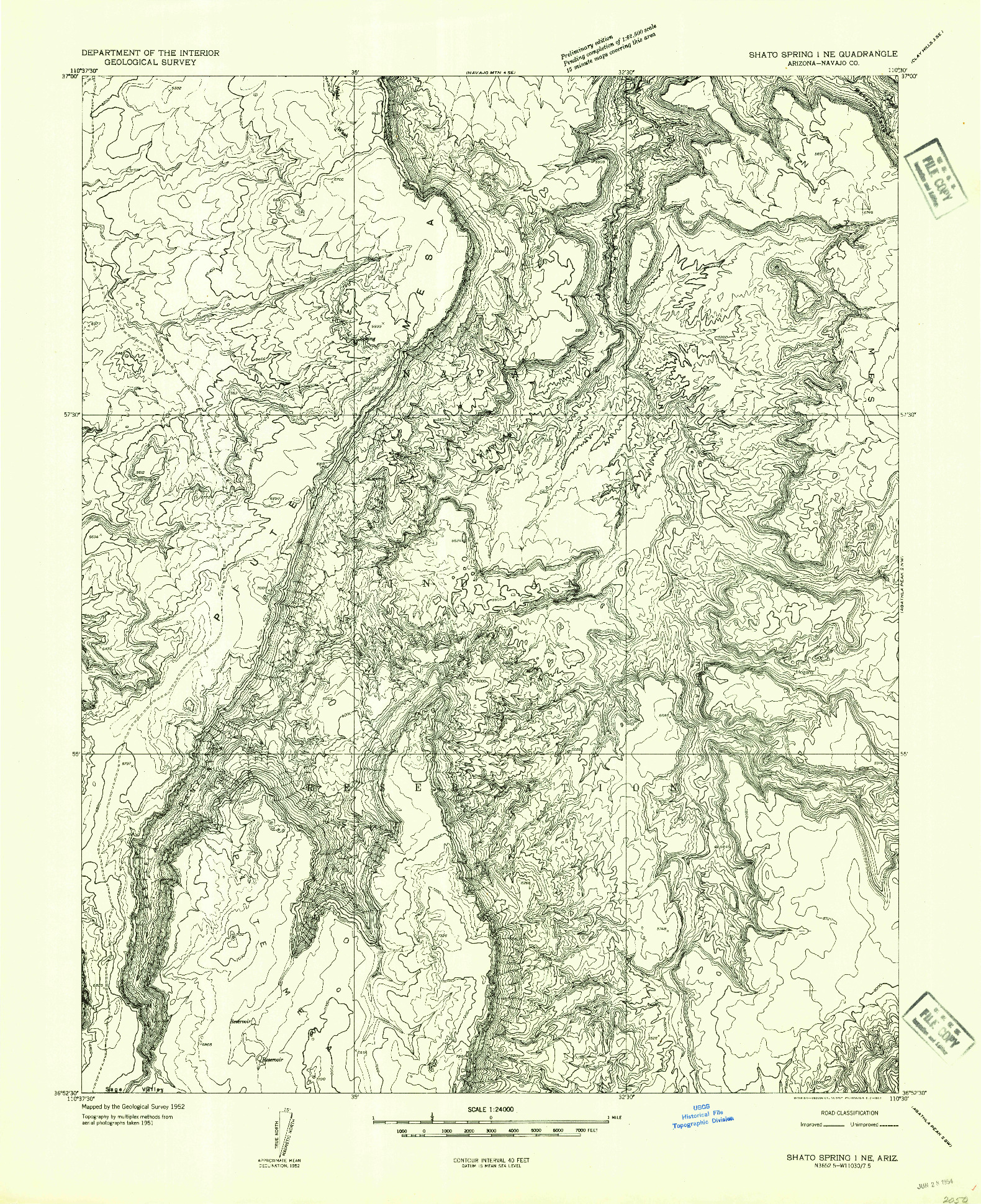 USGS 1:24000-SCALE QUADRANGLE FOR SHATO SPRING 1 NE, AZ 1952