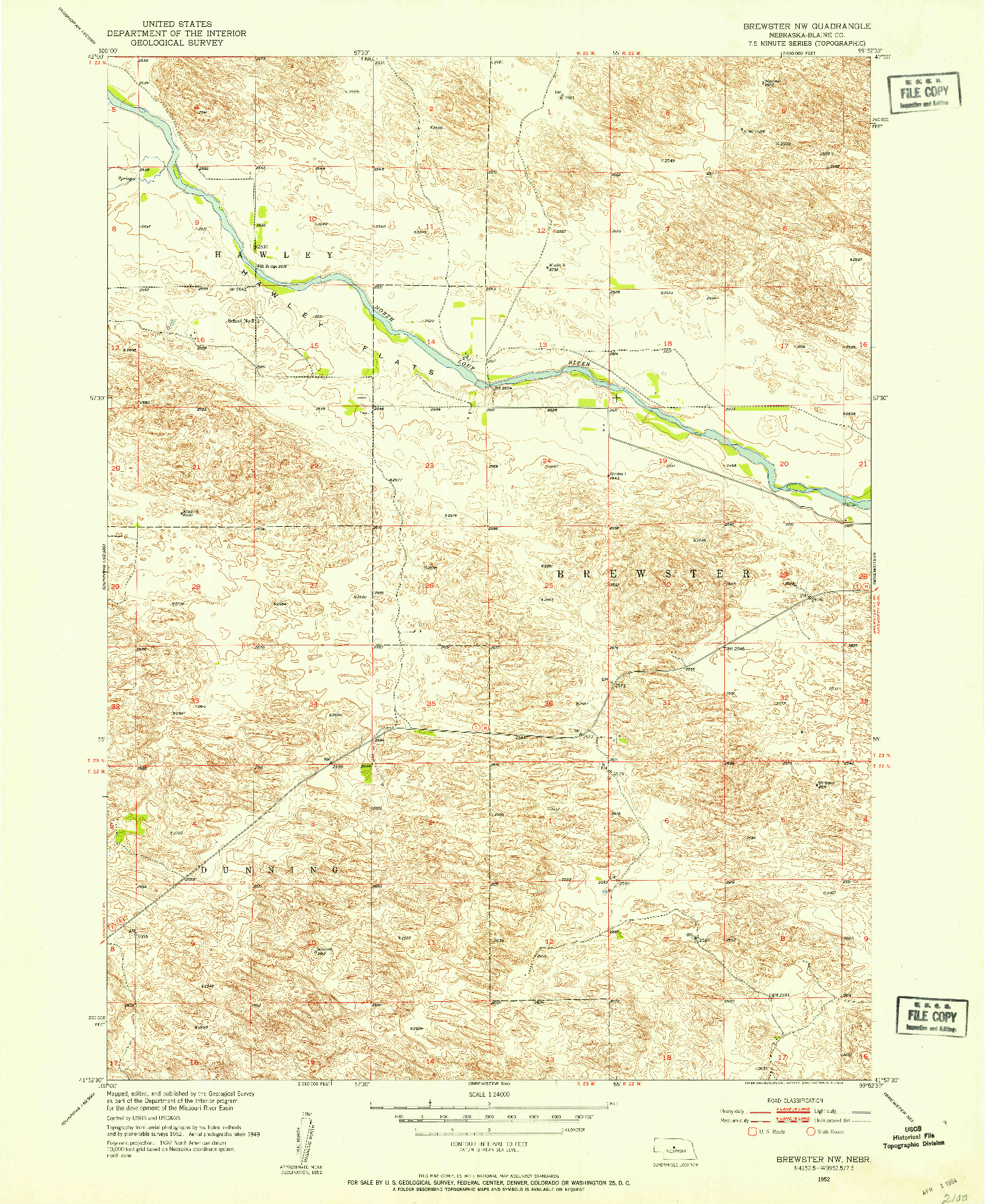 USGS 1:24000-SCALE QUADRANGLE FOR BREWSTER NW, NE 1952