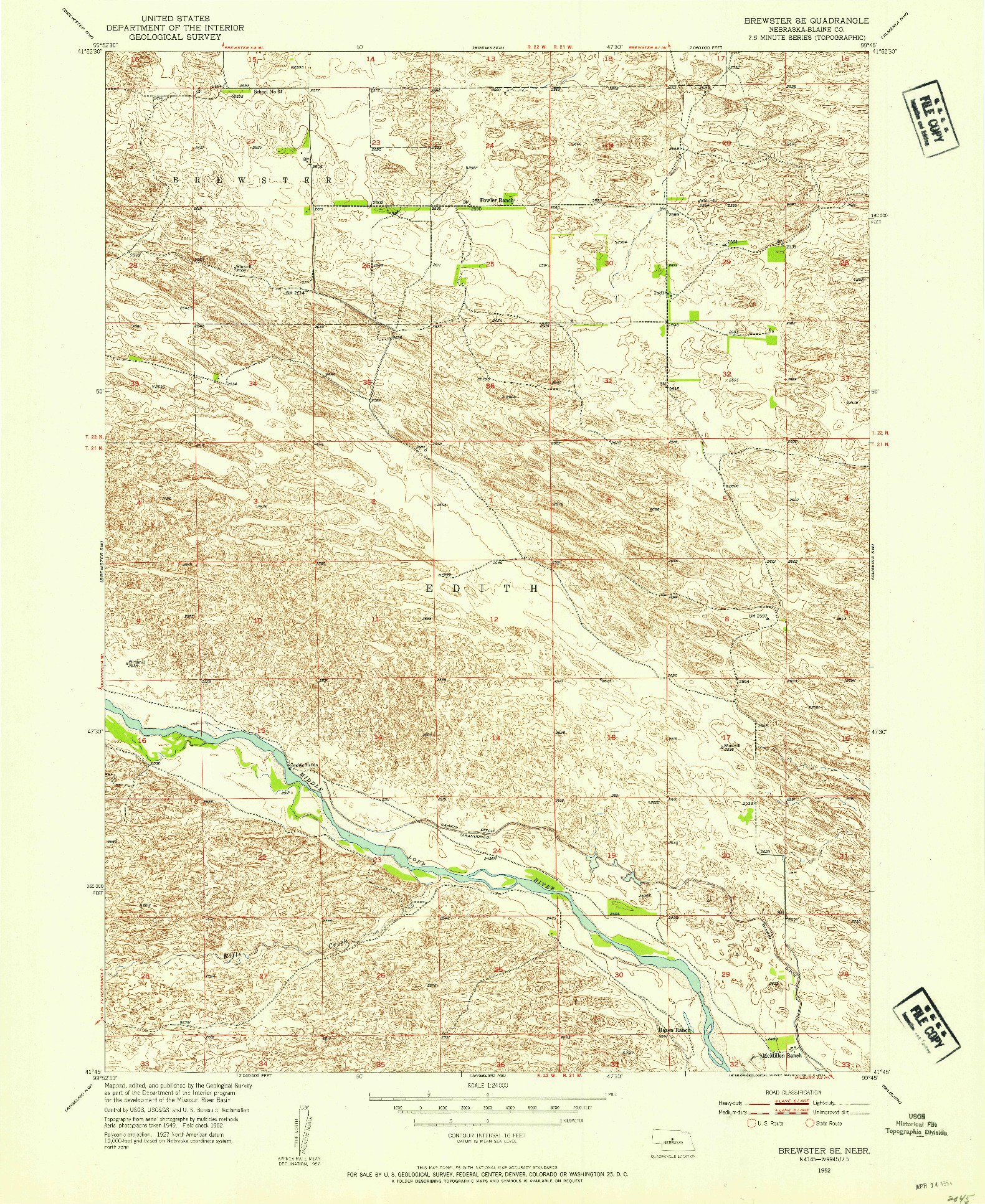 USGS 1:24000-SCALE QUADRANGLE FOR BREWSTER SE, NE 1952