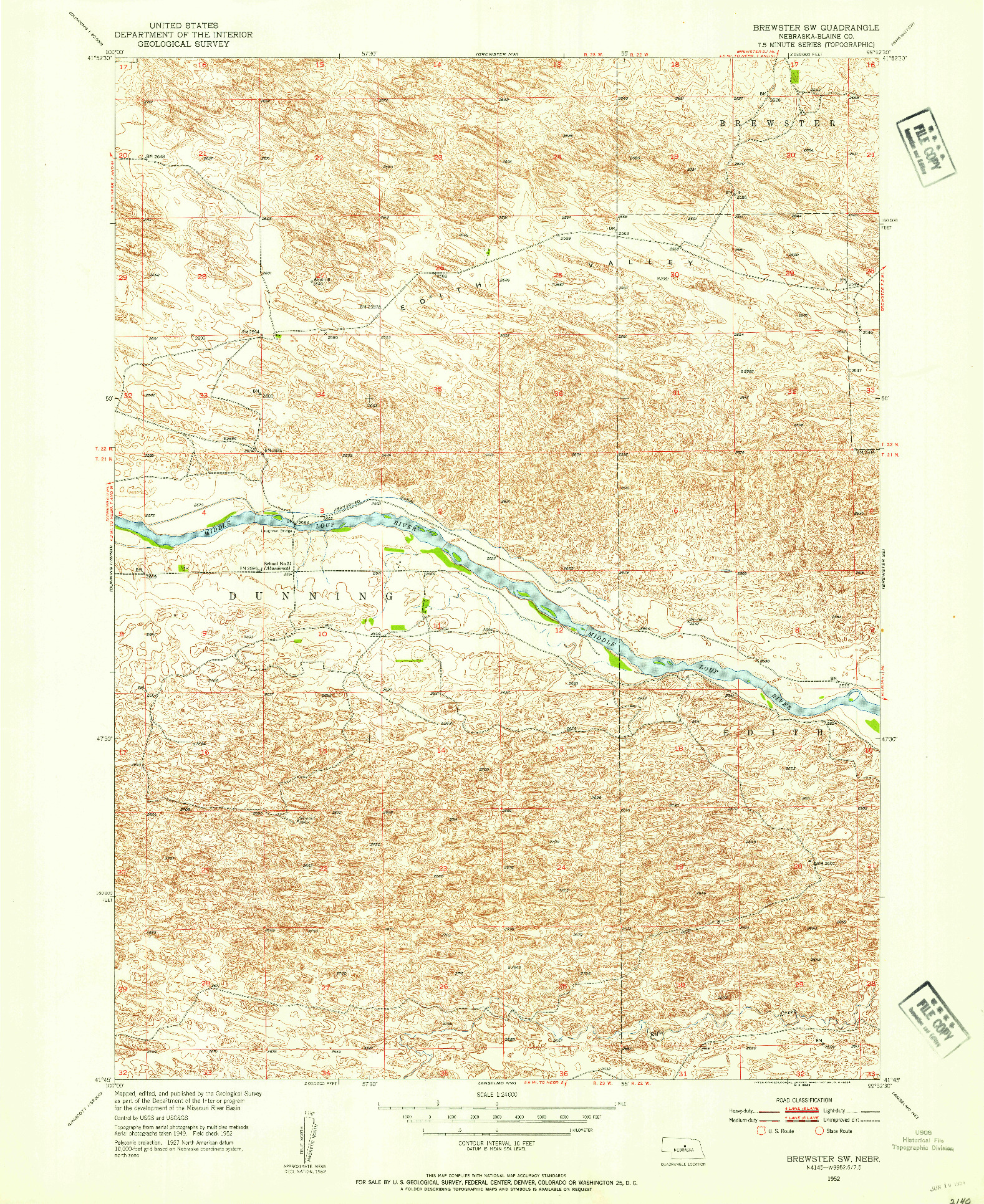 USGS 1:24000-SCALE QUADRANGLE FOR BREWSTER SW, NE 1952