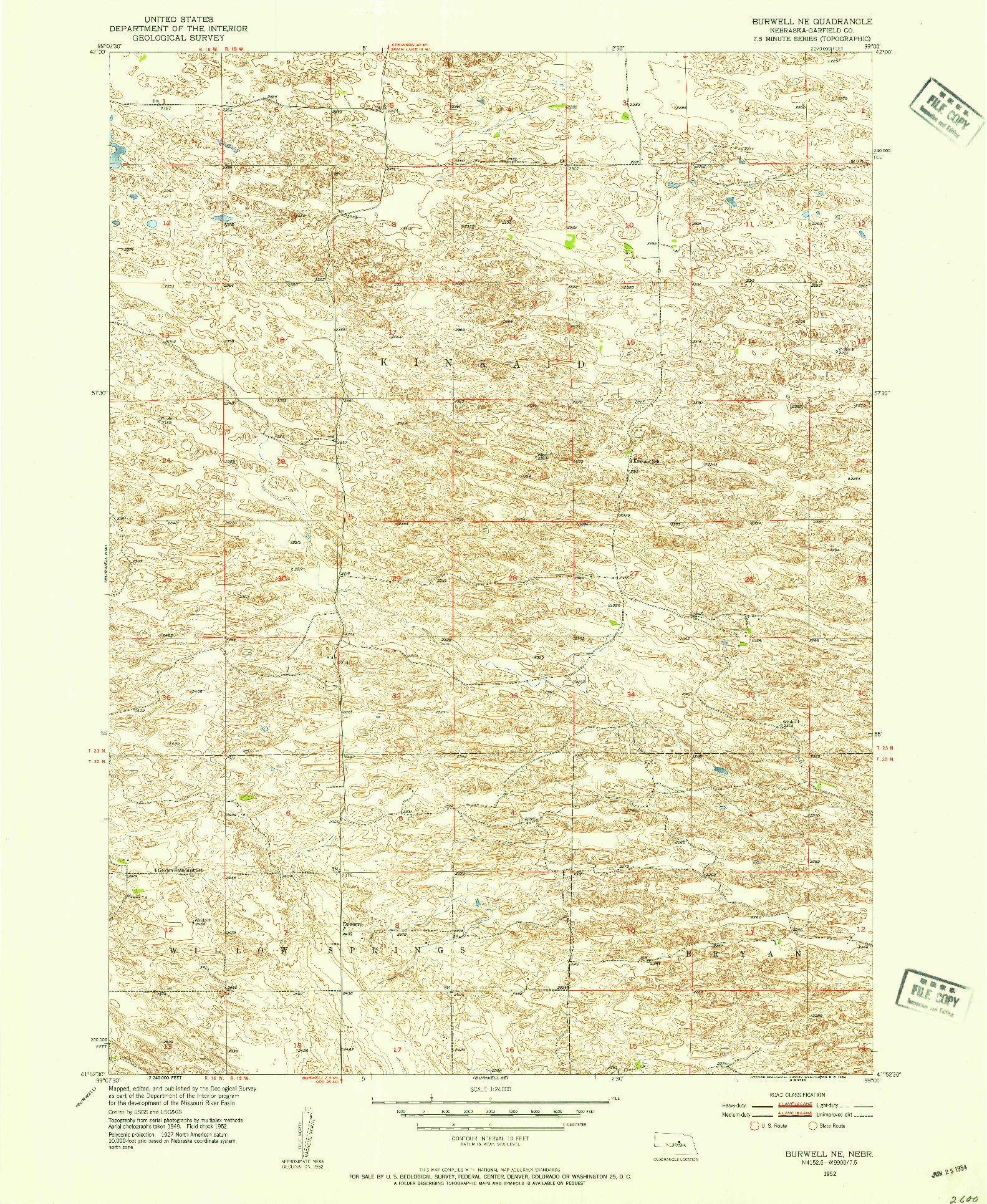 USGS 1:24000-SCALE QUADRANGLE FOR BURWELL NE, NE 1952
