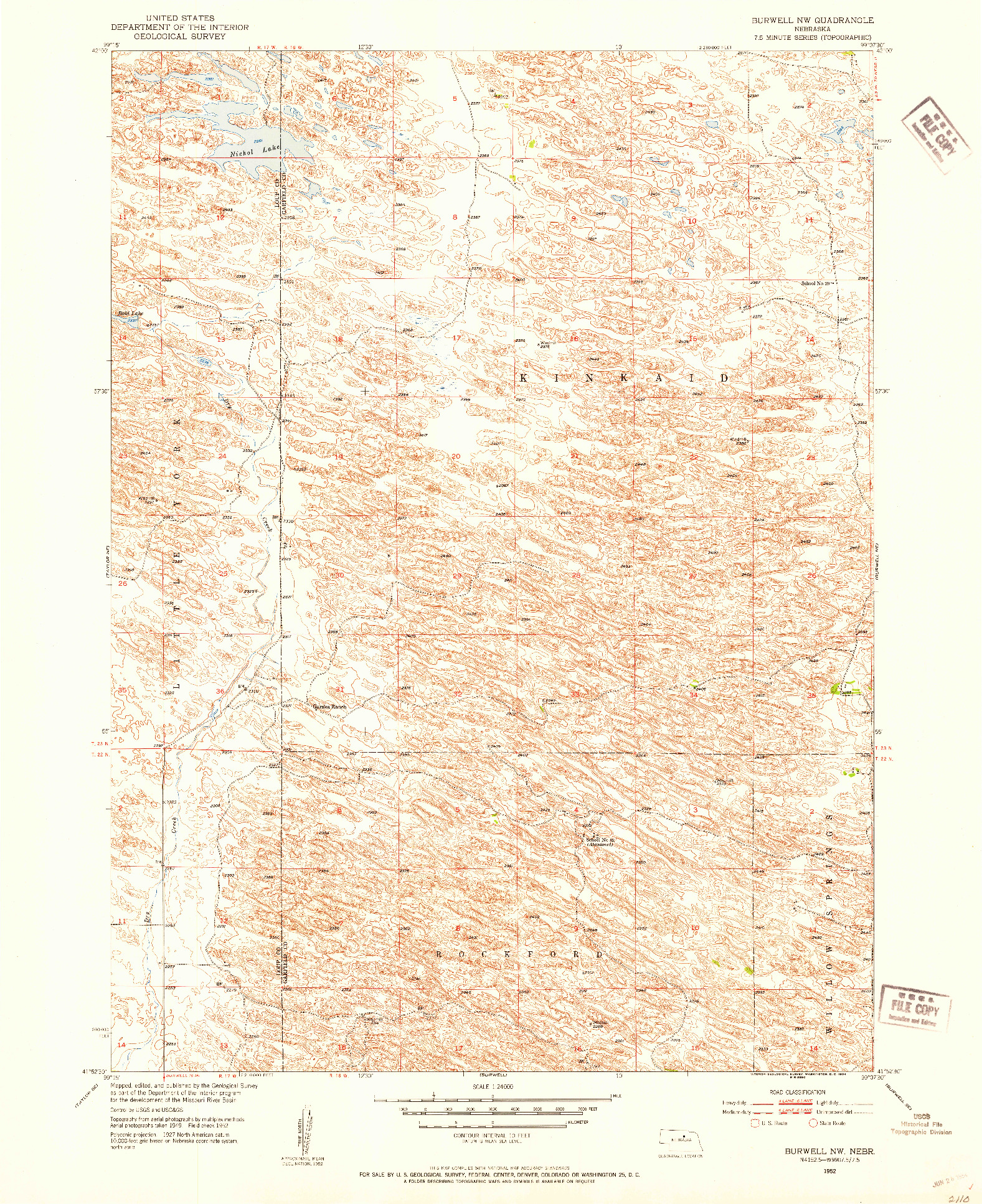 USGS 1:24000-SCALE QUADRANGLE FOR BURWELL NW, NE 1952