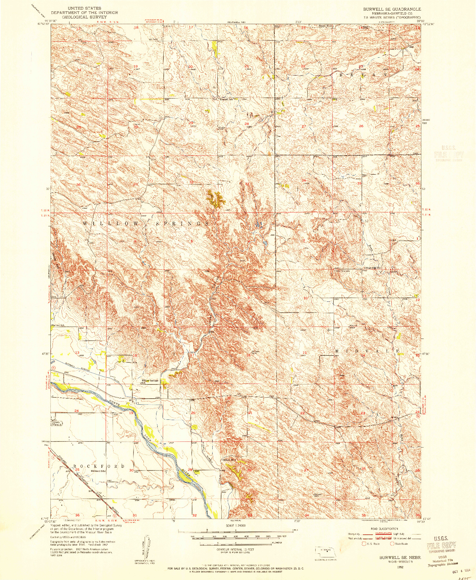 USGS 1:24000-SCALE QUADRANGLE FOR BURWELL SE, NE 1952