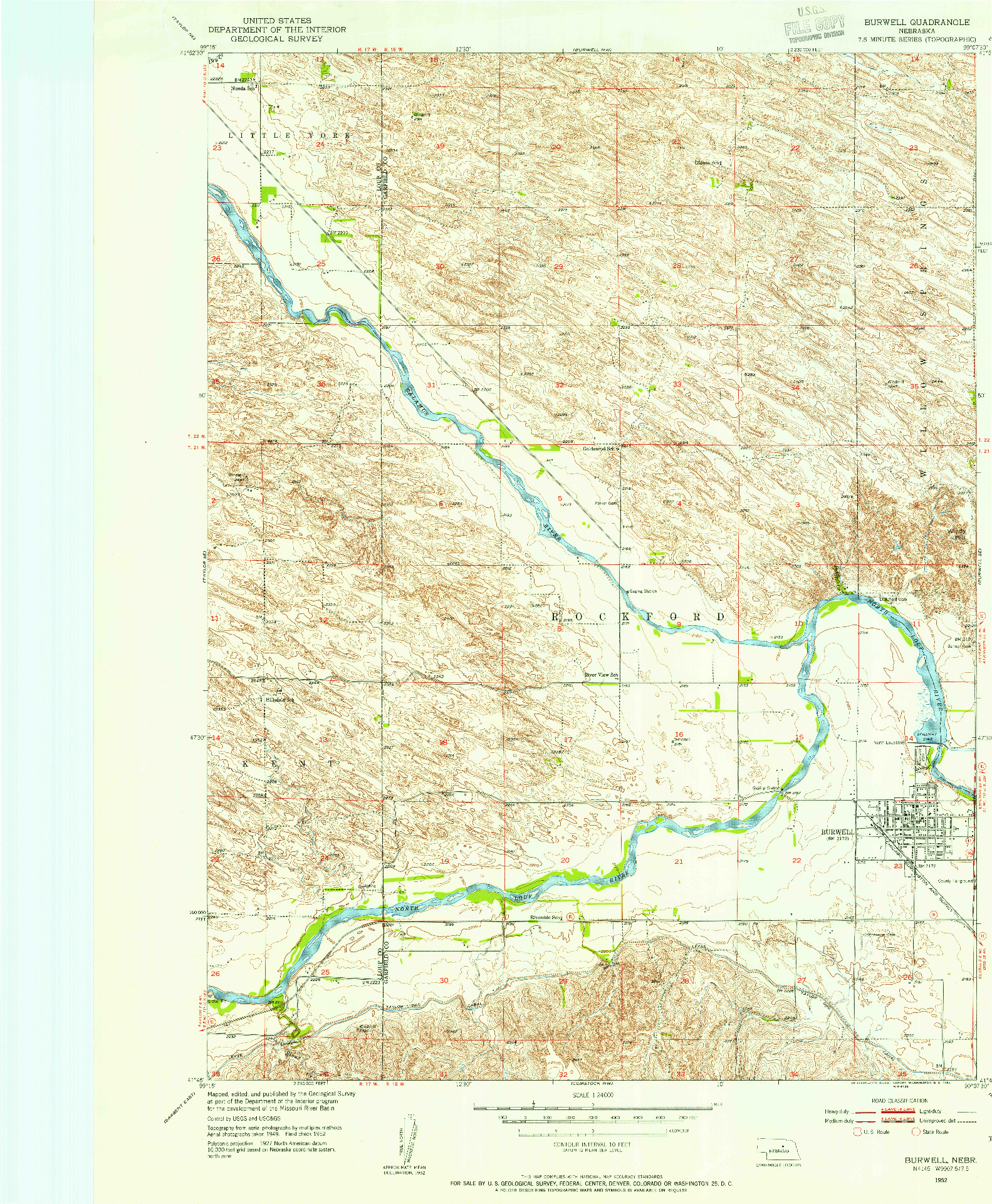 USGS 1:24000-SCALE QUADRANGLE FOR BURWELL, NE 1952