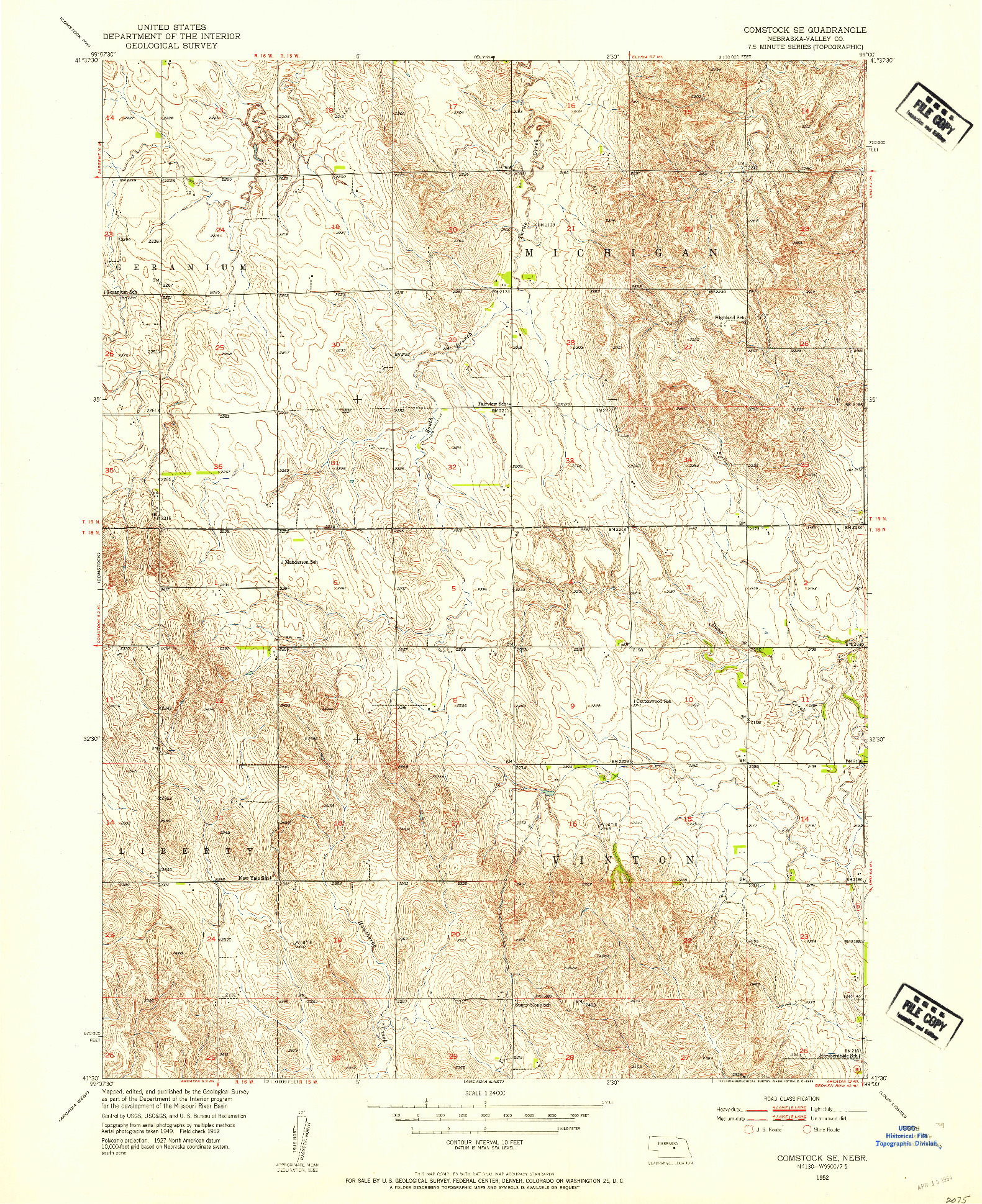 USGS 1:24000-SCALE QUADRANGLE FOR COMSTOCK SE, NE 1952