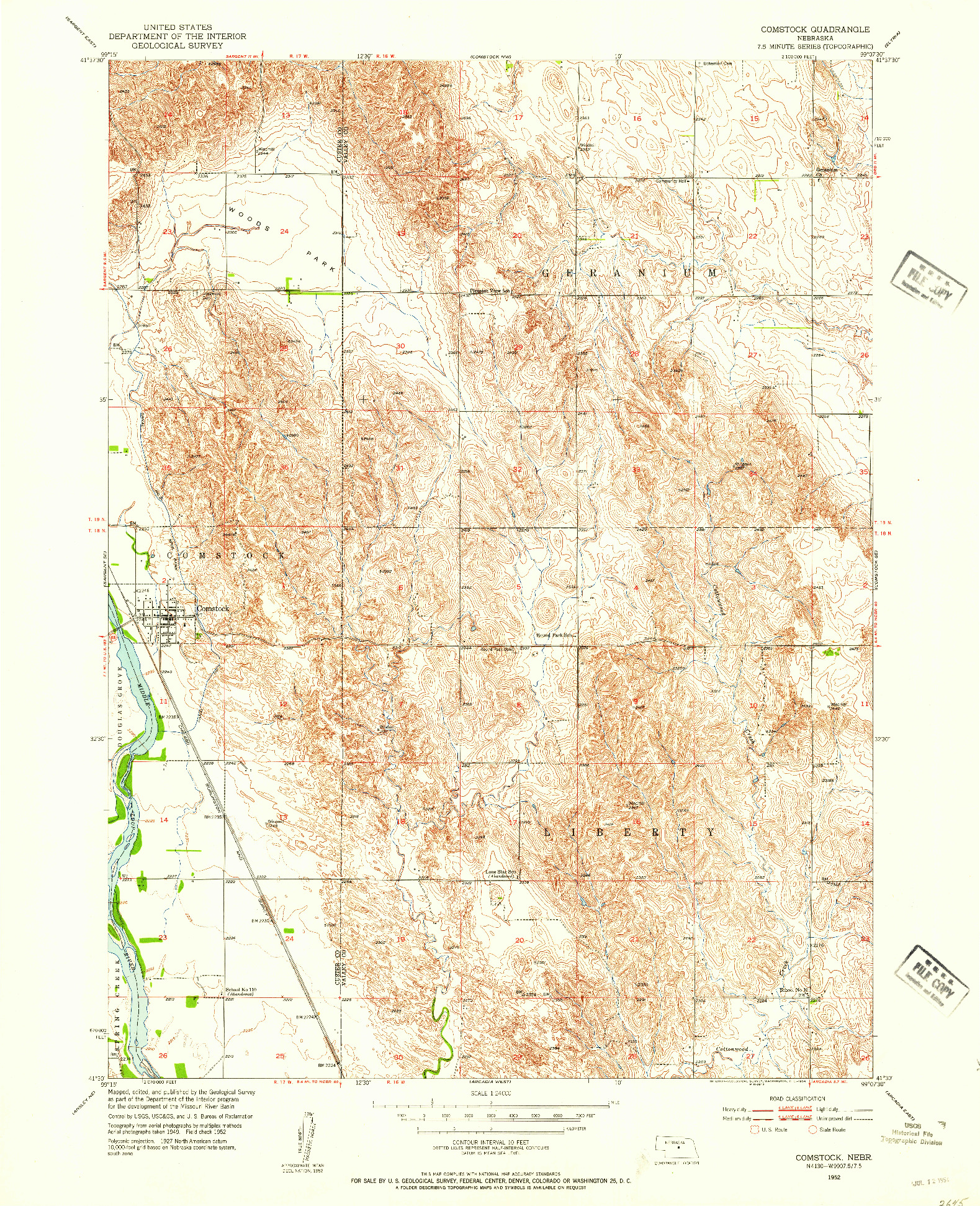 USGS 1:24000-SCALE QUADRANGLE FOR COMSTOCK, NE 1952