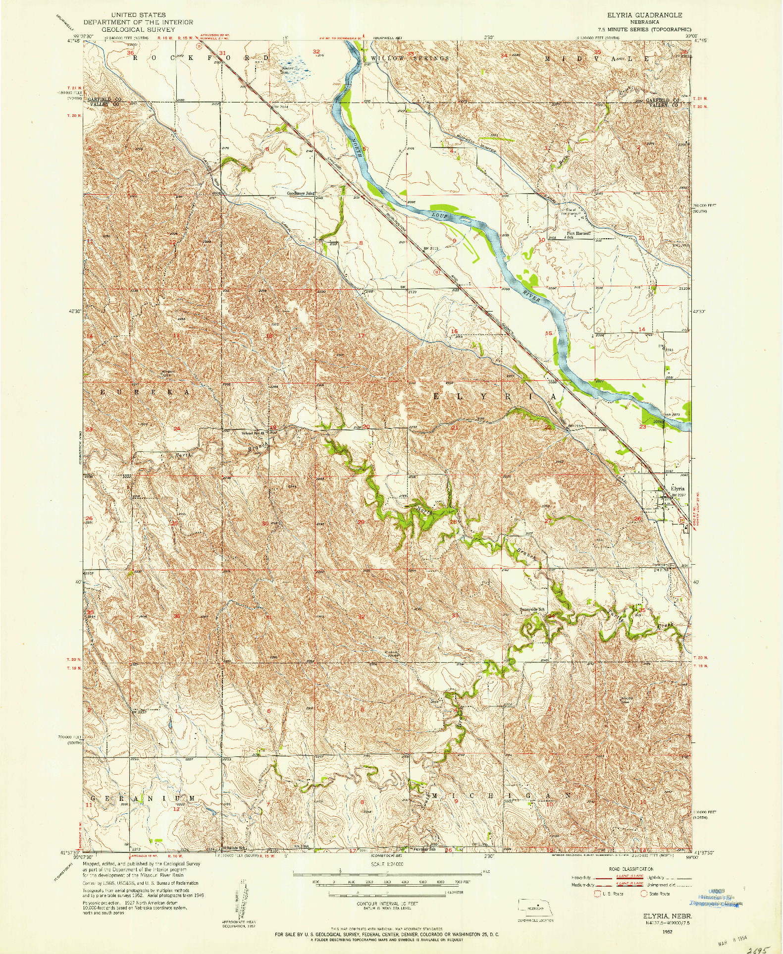 USGS 1:24000-SCALE QUADRANGLE FOR ELYRIA, NE 1952