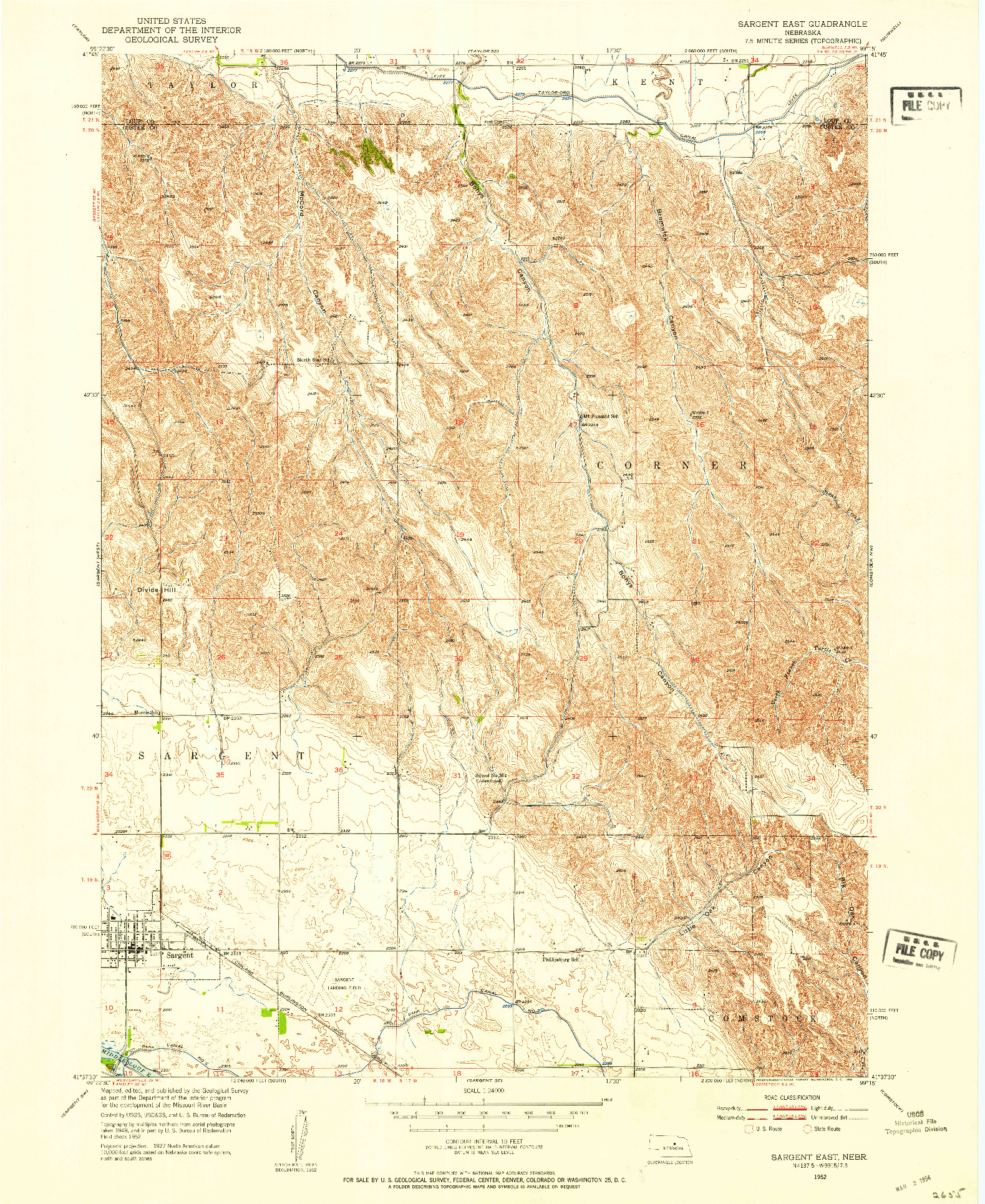 USGS 1:24000-SCALE QUADRANGLE FOR SARGENT EAST, NE 1952