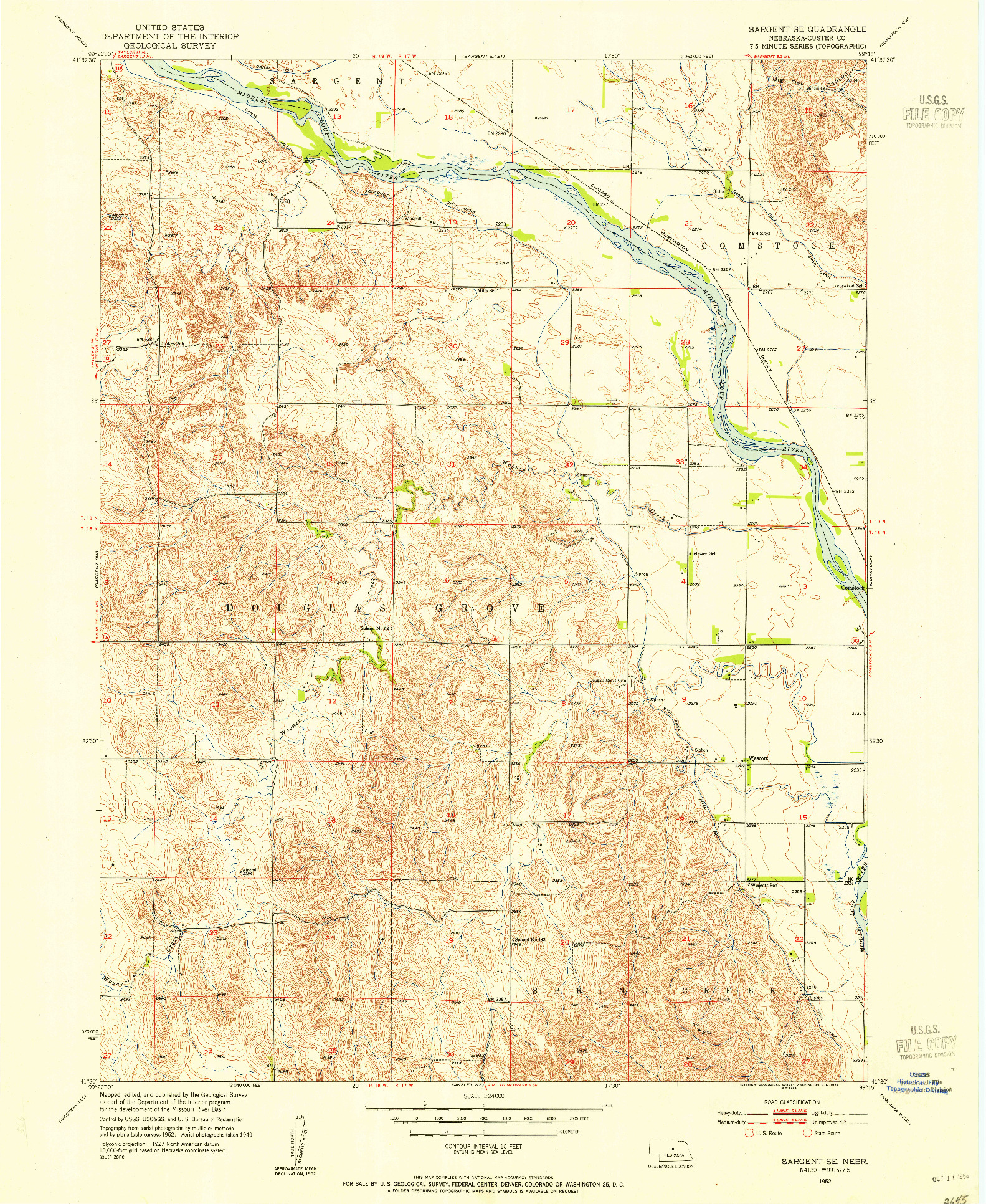 USGS 1:24000-SCALE QUADRANGLE FOR SARGENT SE, NE 1952
