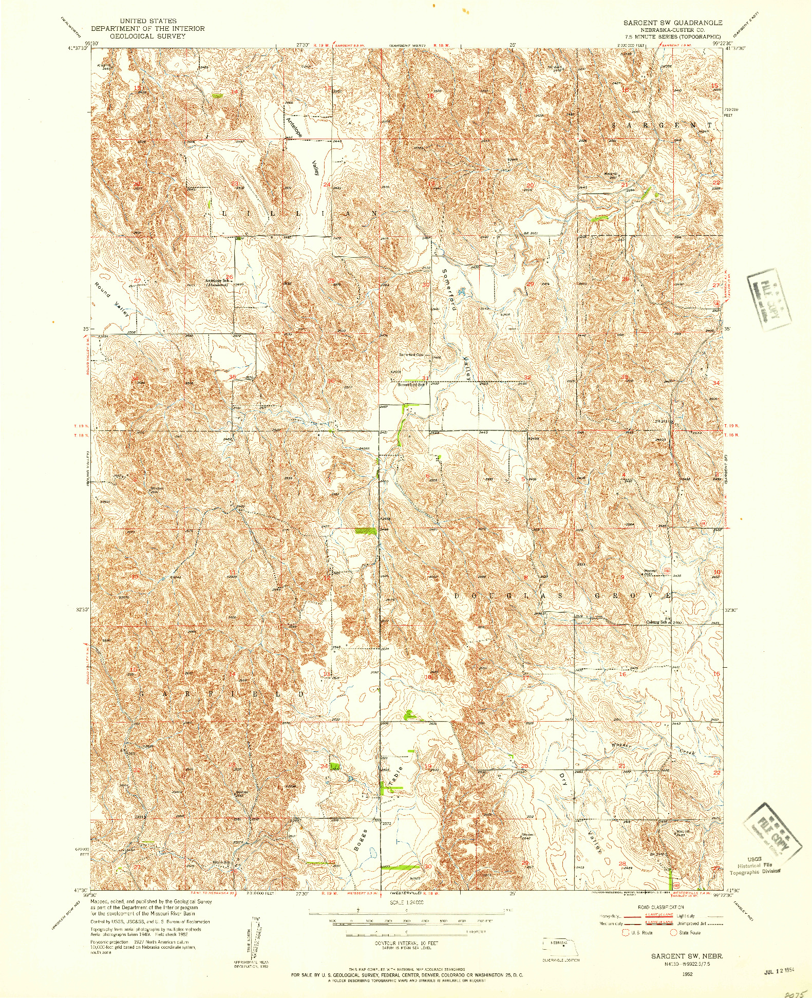 USGS 1:24000-SCALE QUADRANGLE FOR SARGENT SW, NE 1952