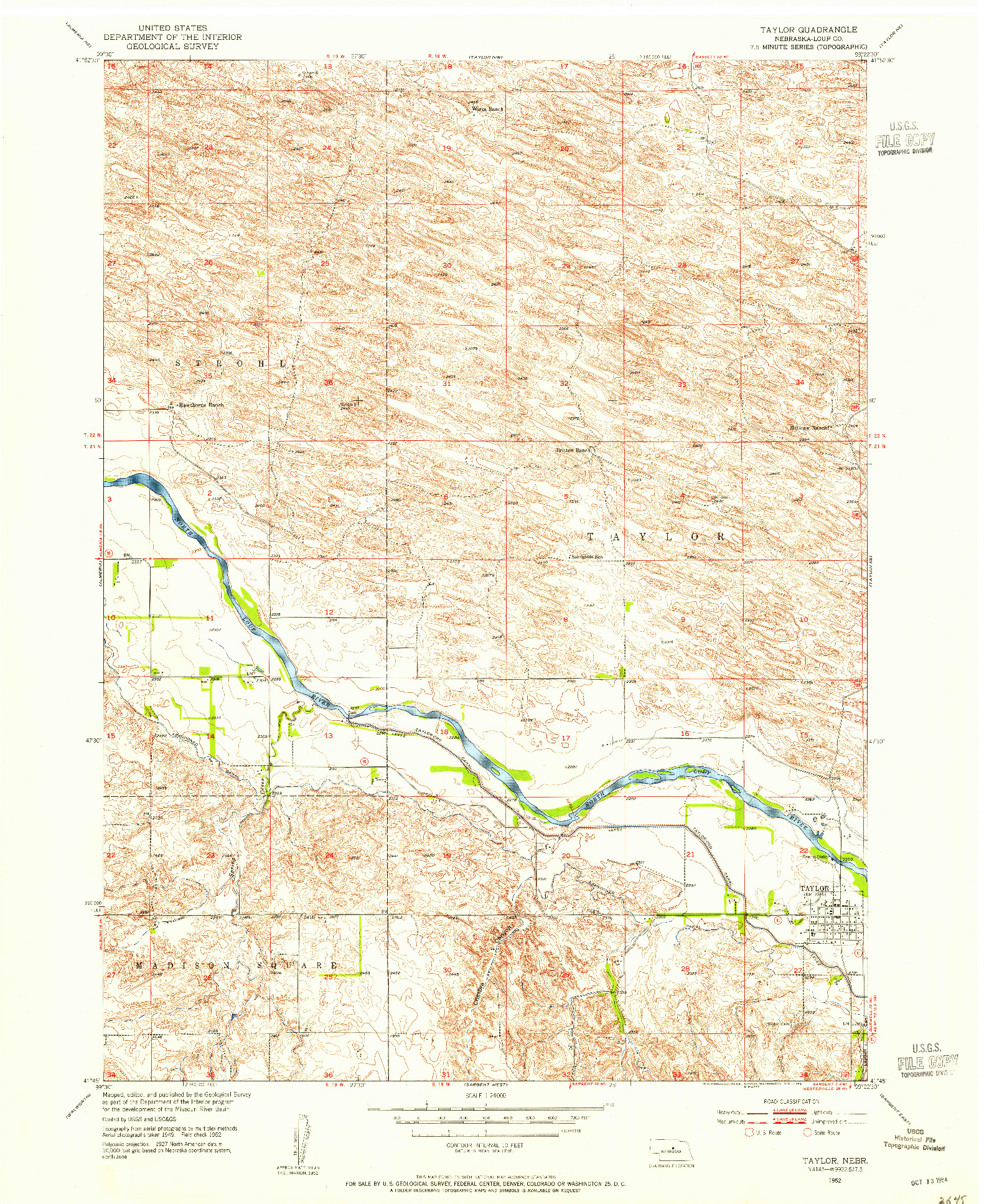 USGS 1:24000-SCALE QUADRANGLE FOR TAYLOR, NE 1952