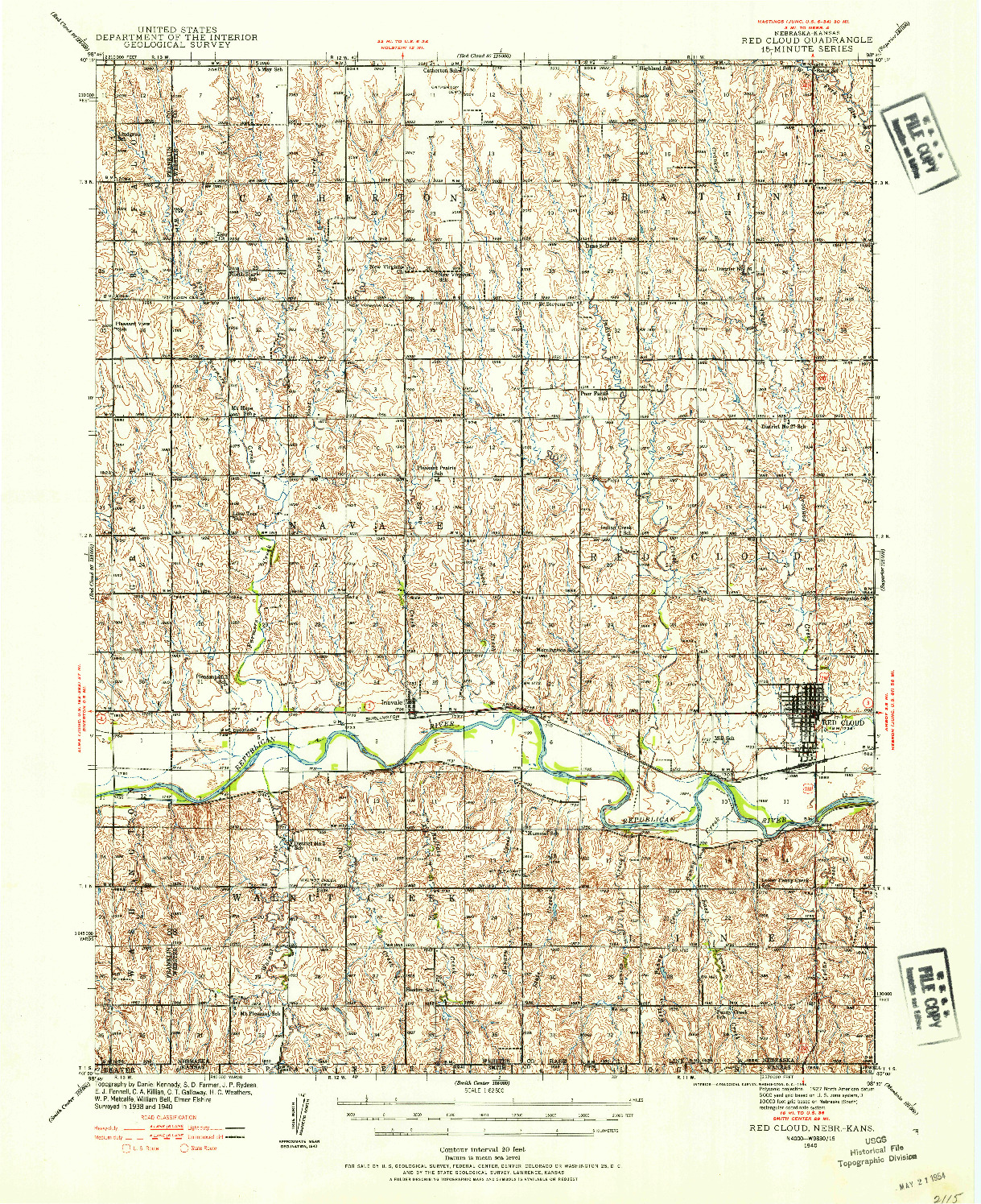 USGS 1:62500-SCALE QUADRANGLE FOR RED CLOUD, NE 1940