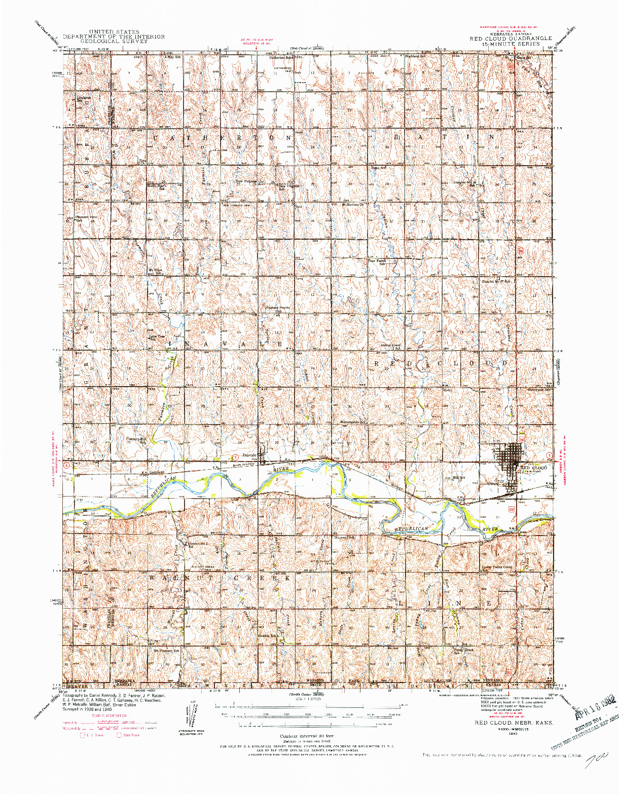 USGS 1:62500-SCALE QUADRANGLE FOR RED CLOUD, NE 1940