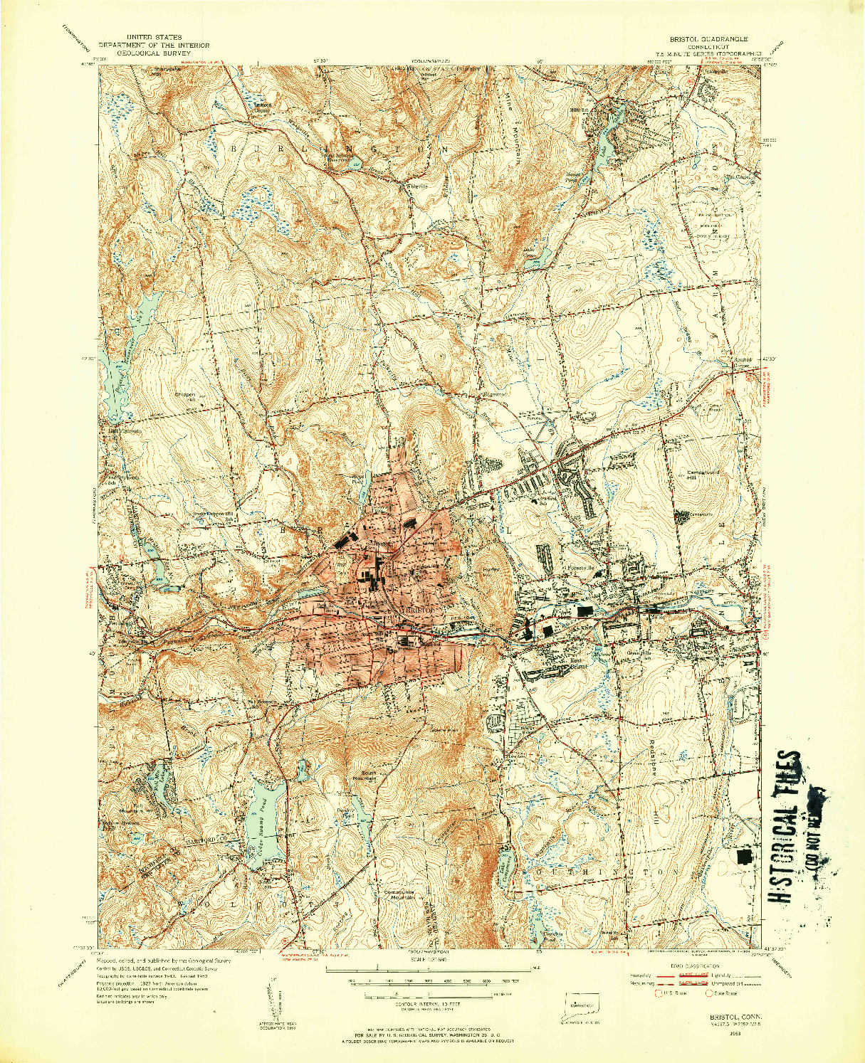 USGS 1:31680-SCALE QUADRANGLE FOR BRISTOL, CT 1953