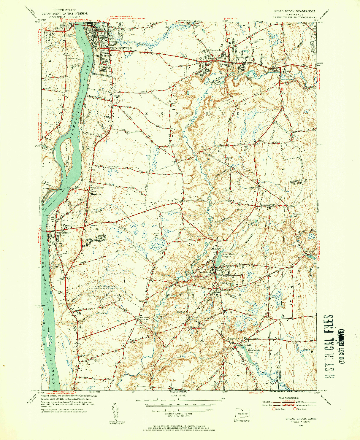 USGS 1:31680-SCALE QUADRANGLE FOR BROAD BROOK, CT 1953