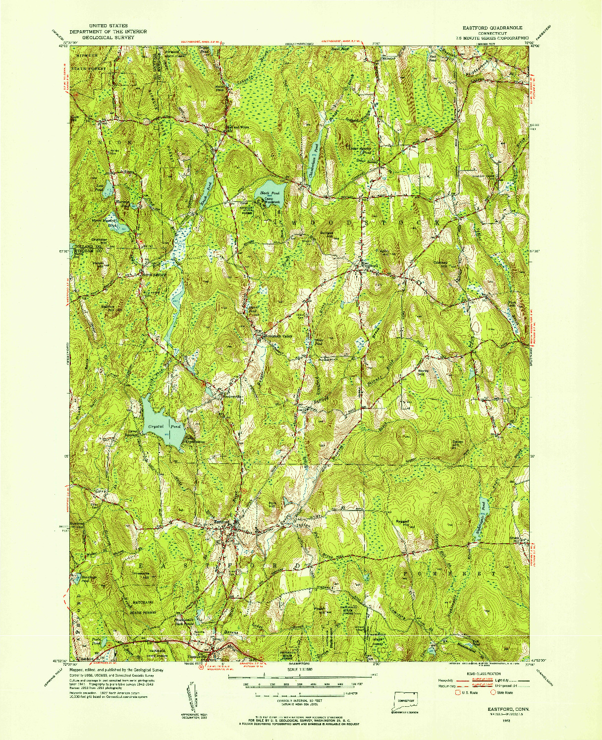 USGS 1:31680-SCALE QUADRANGLE FOR EASTFORD, CT 1953