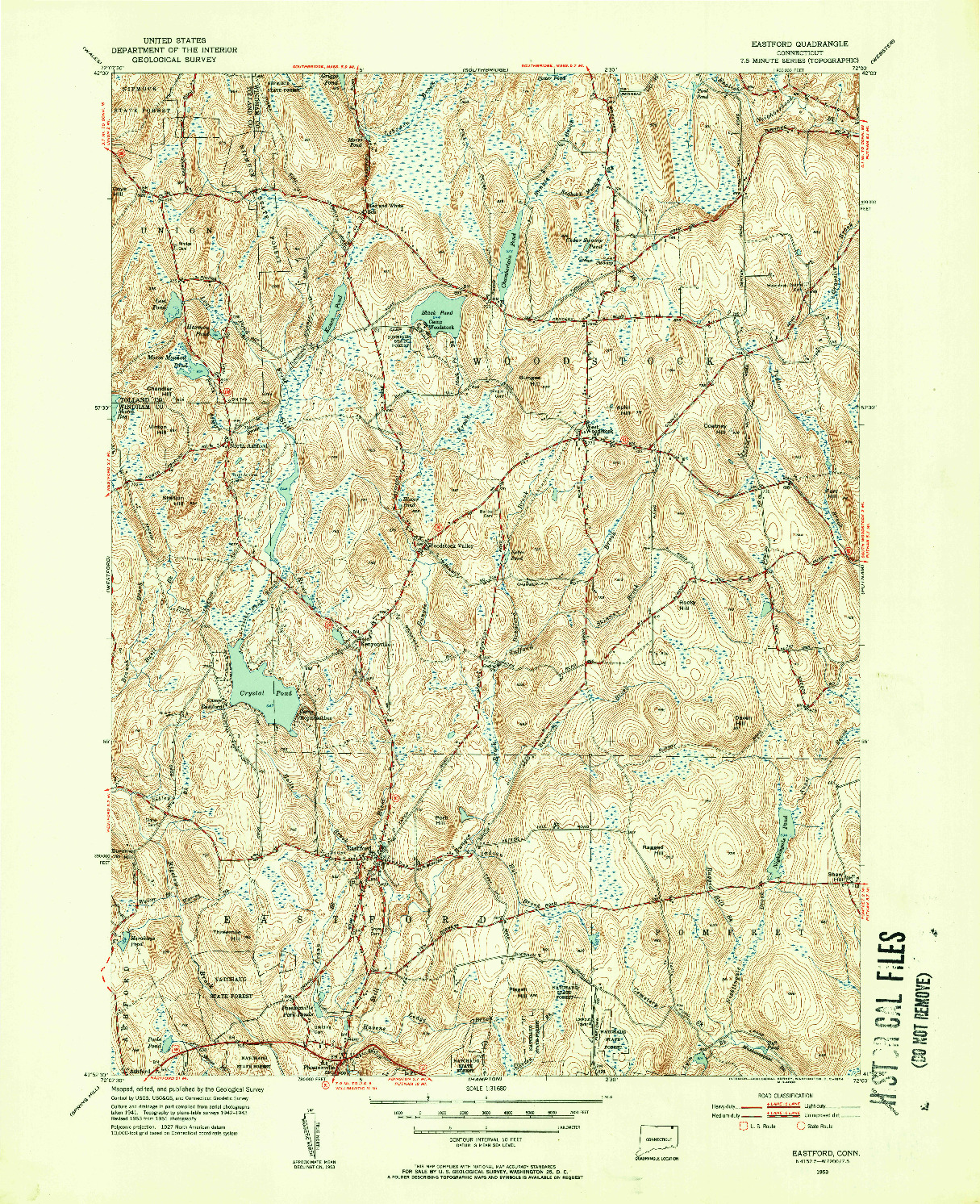 USGS 1:31680-SCALE QUADRANGLE FOR EASTFORD, CT 1953