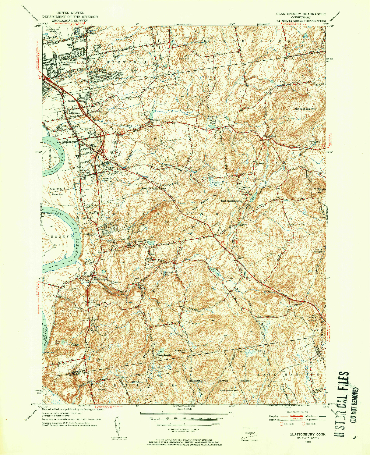 USGS 1:31680-SCALE QUADRANGLE FOR GLASTONBURY, CT 1953